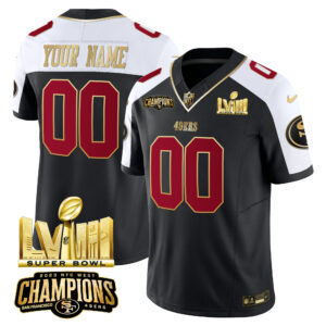 49ers NFC West Champions & Super Bowl LVIII Gold Patch Vapor Custom Jersey - All Stitched