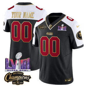 49ers NFC West Champions & Super Bowl LVIII Patch Vapor Custom Jersey V2 - All Stitched