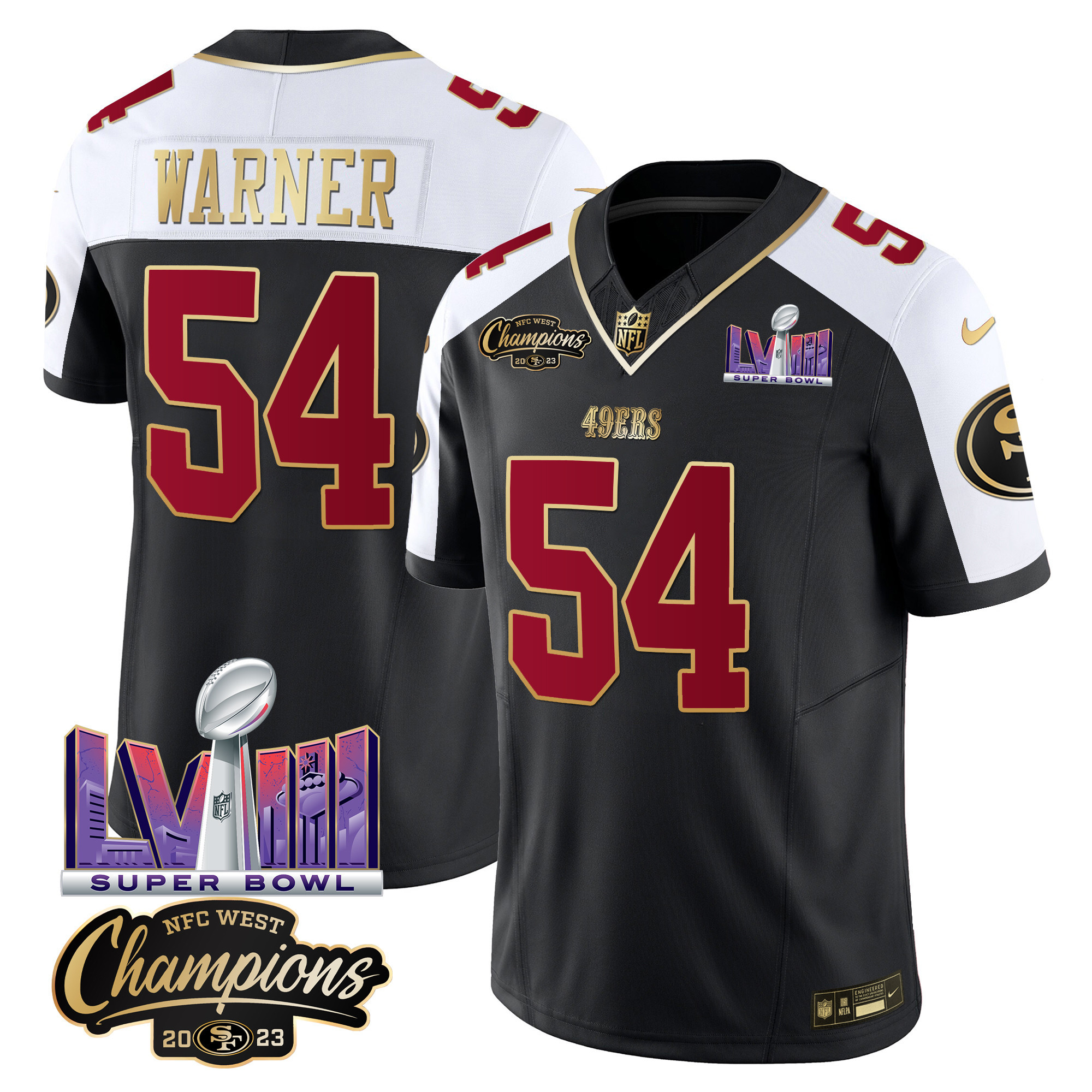 Men's 49ers NFC West Champions & Super Bowl LVIII Patch Vapor Jersey V2 - All Stitched - Image 5