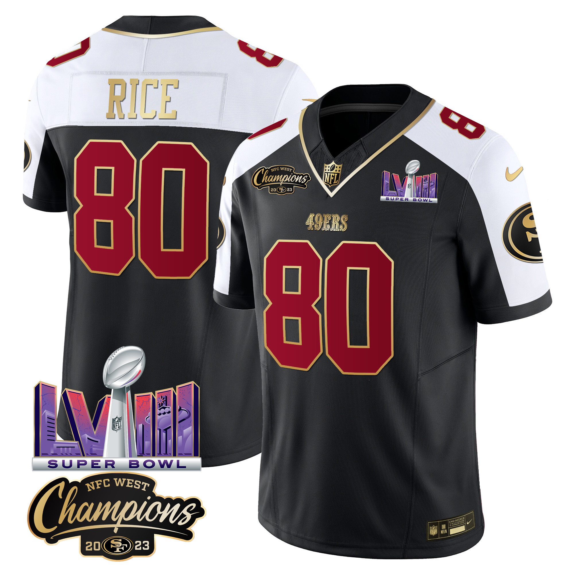 Men's 49ers NFC West Champions & Super Bowl LVIII Patch Vapor Jersey V2 - All Stitched - Image 6