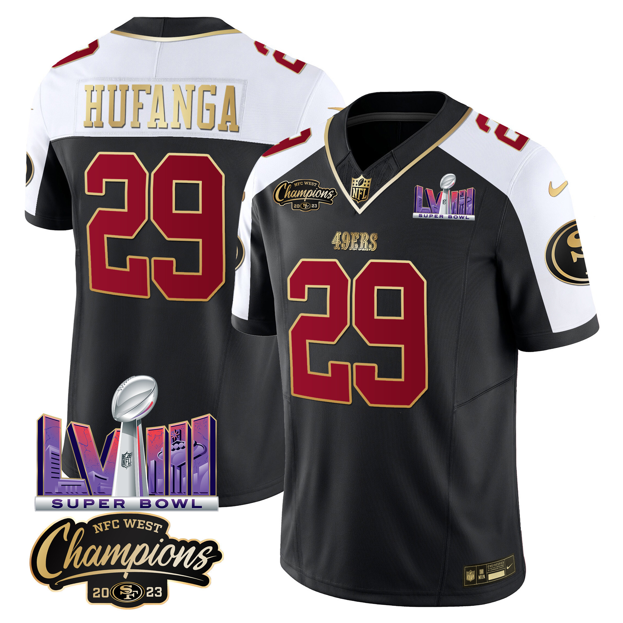 Men's 49ers NFC West Champions & Super Bowl LVIII Patch Vapor Jersey V2 - All Stitched - Image 10