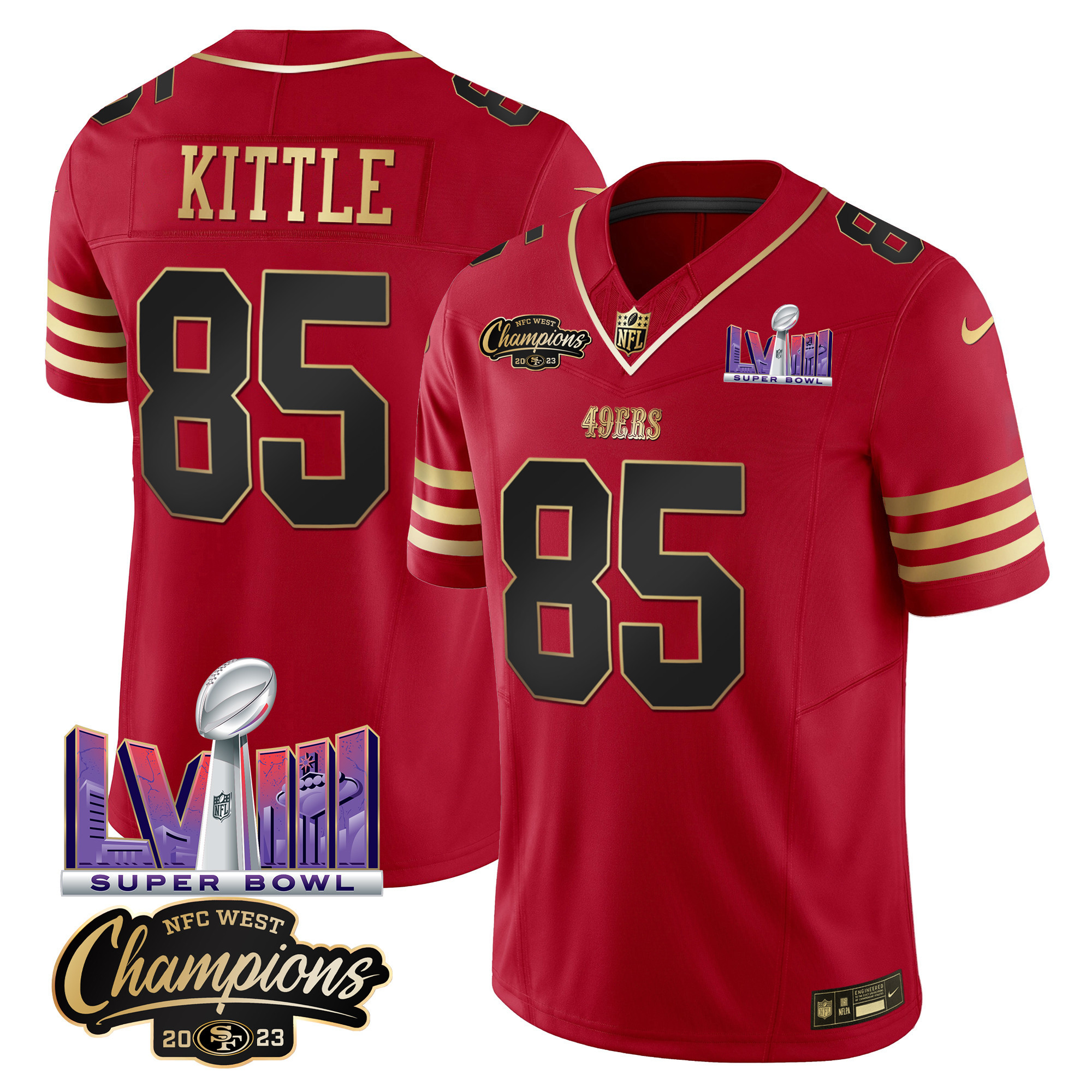 Men's 49ers NFC West Champions & Super Bowl LVIII Patch Vapor Jersey V2 - All Stitched - Image 14