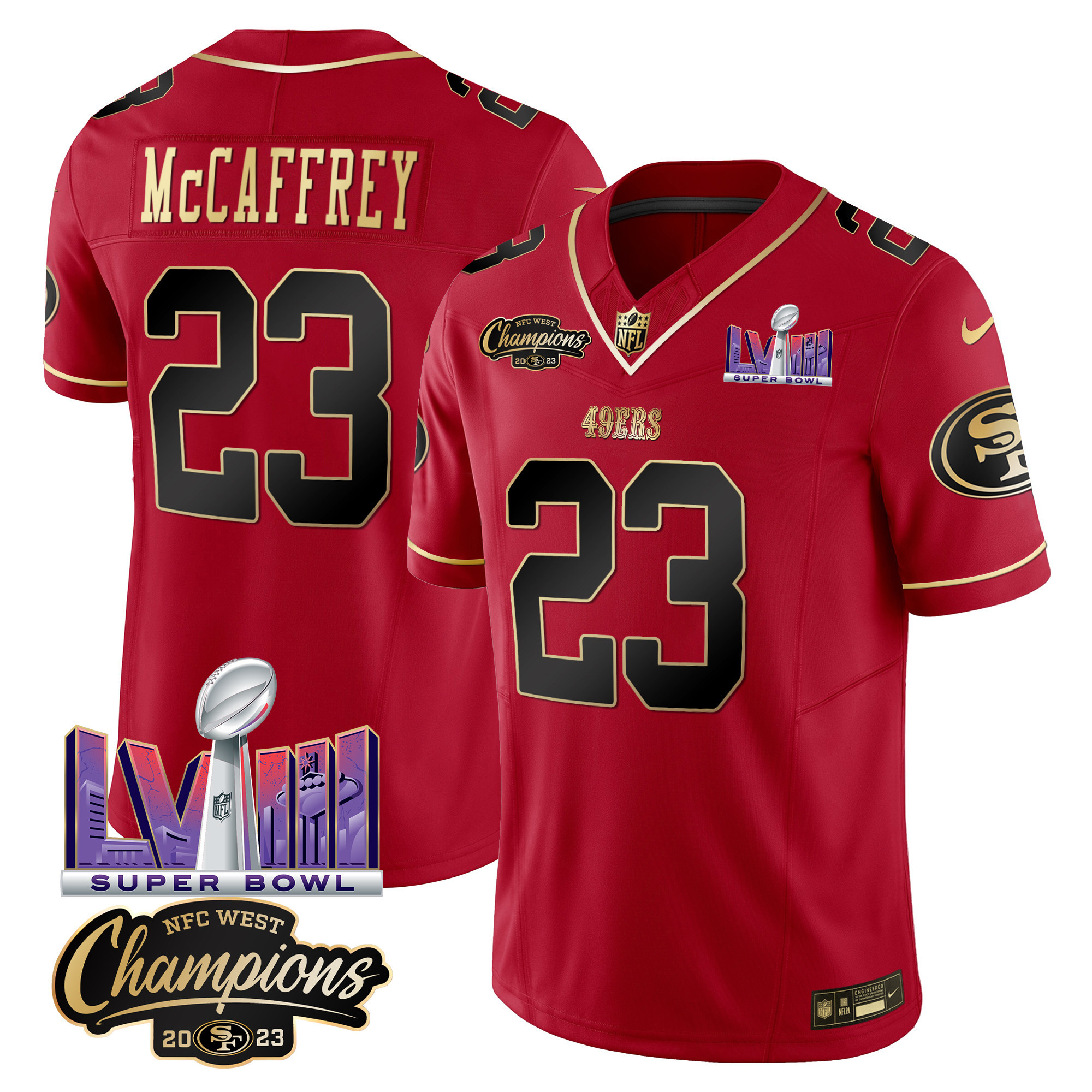 Men's 49ers NFC West Champions & Super Bowl LVIII Patch Vapor Jersey V2 - All Stitched - Image 21
