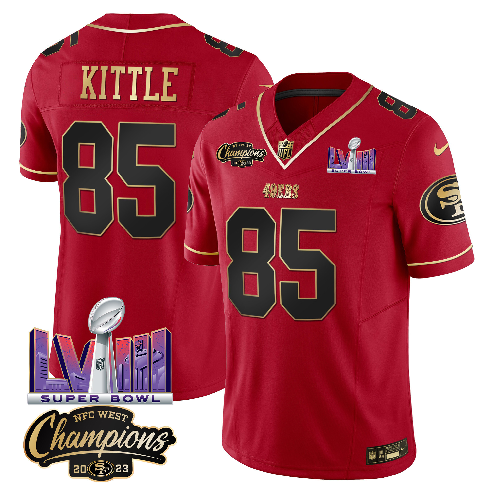 Men's 49ers NFC West Champions & Super Bowl LVIII Patch Vapor Jersey V2 - All Stitched - Image 24