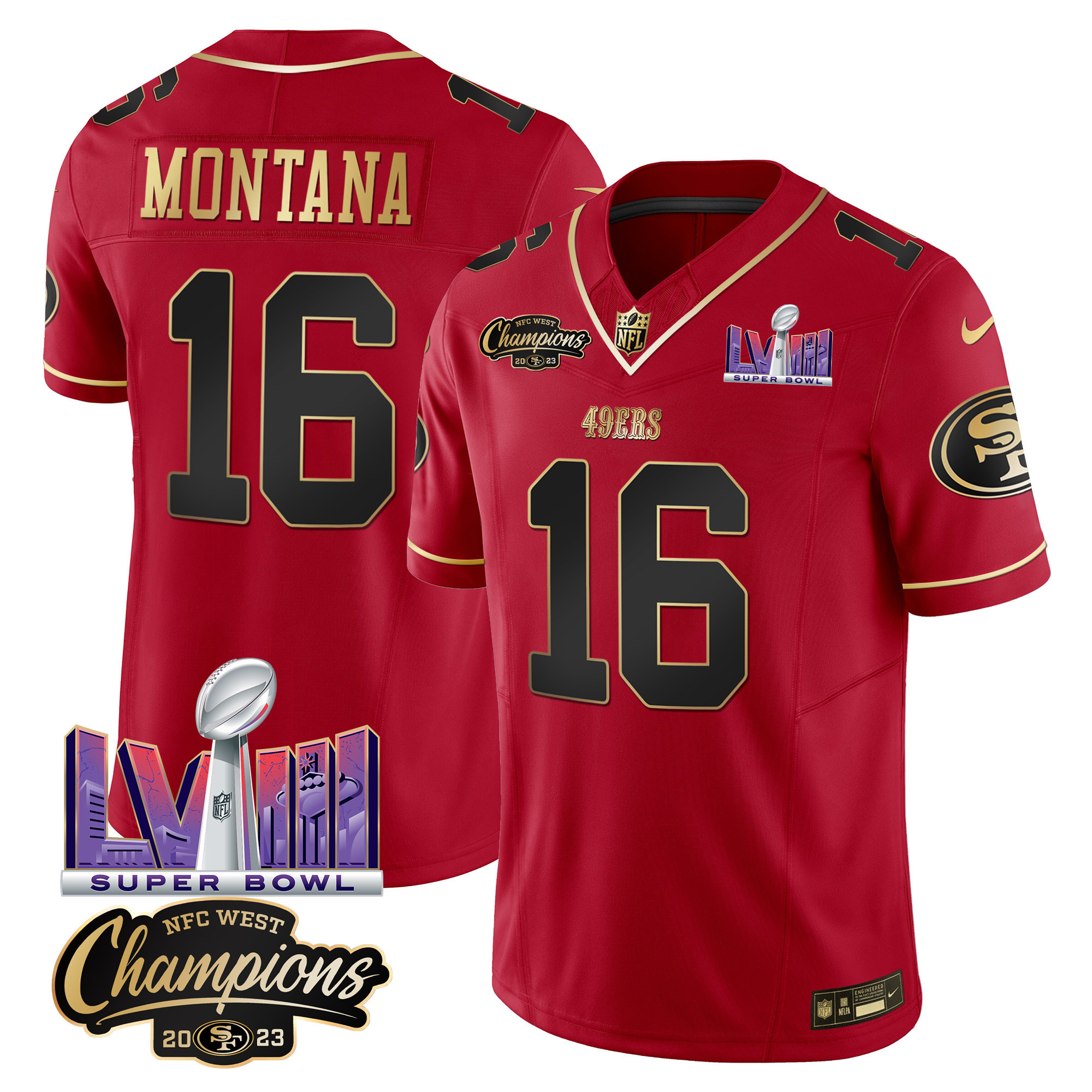 Men's 49ers NFC West Champions & Super Bowl LVIII Patch Vapor Jersey V2 - All Stitched - Image 28