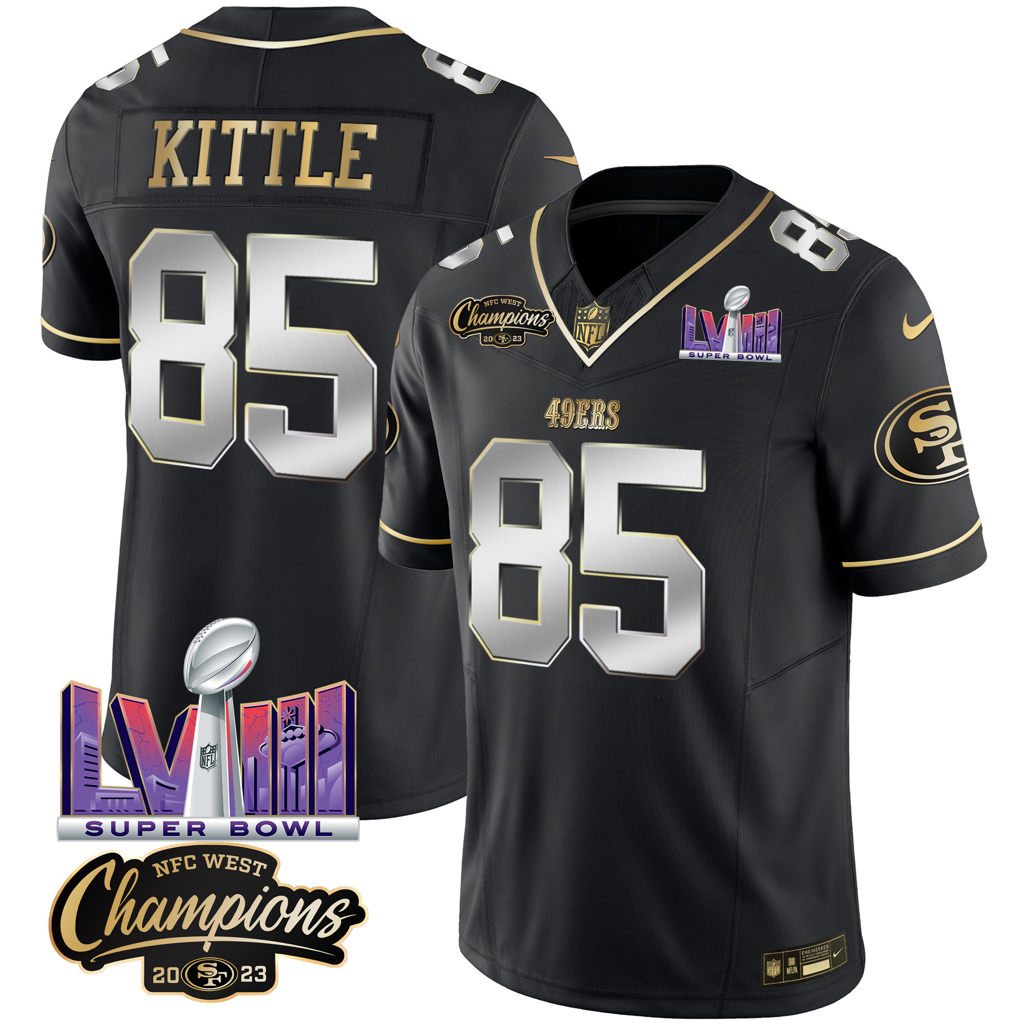 Men's 49ers NFC West Champions & Super Bowl LVIII Patch Vapor Jersey V2 - All Stitched - Image 34