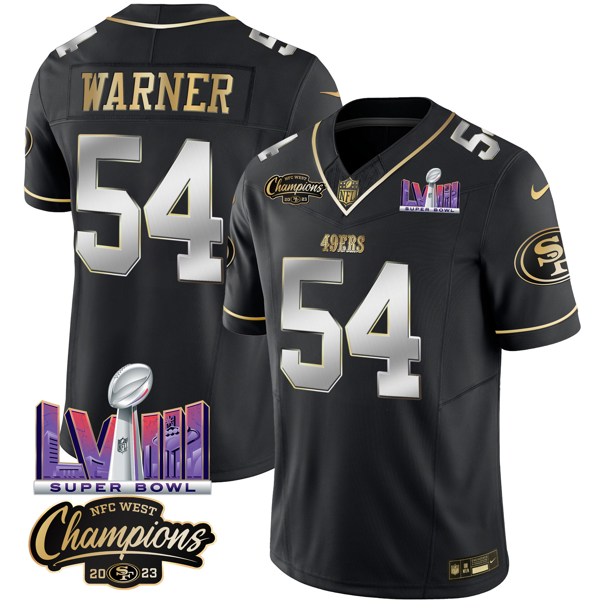 Men's 49ers NFC West Champions & Super Bowl LVIII Patch Vapor Jersey V2 - All Stitched - Image 35
