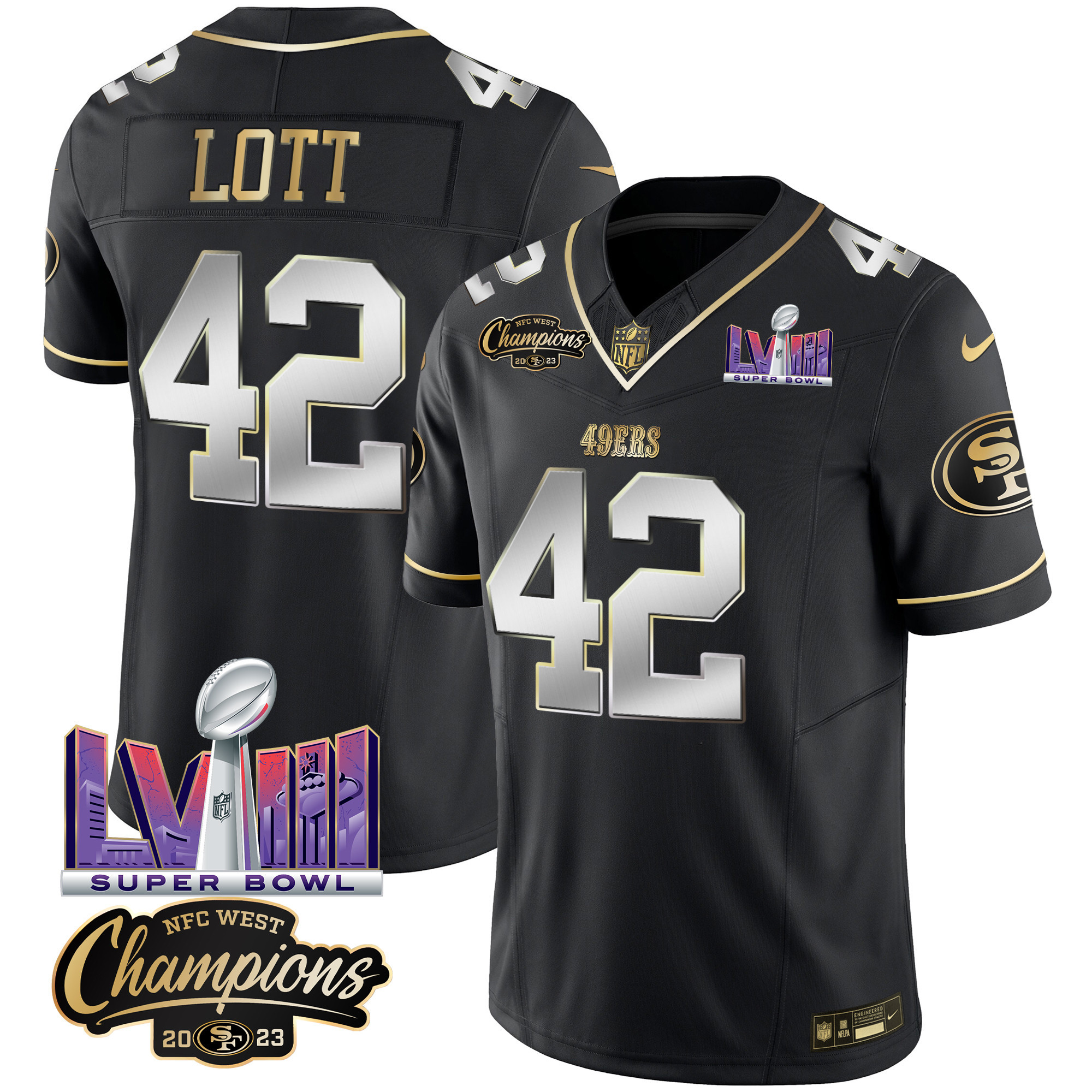 Men's 49ers NFC West Champions & Super Bowl LVIII Patch Vapor Jersey V2 - All Stitched - Image 39