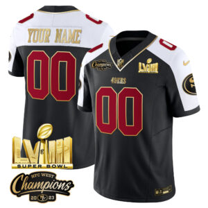 49ers NFC West Champions & Super Bowl LVIII Gold Patch Vapor Custom Jersey V2 - All Stitched
