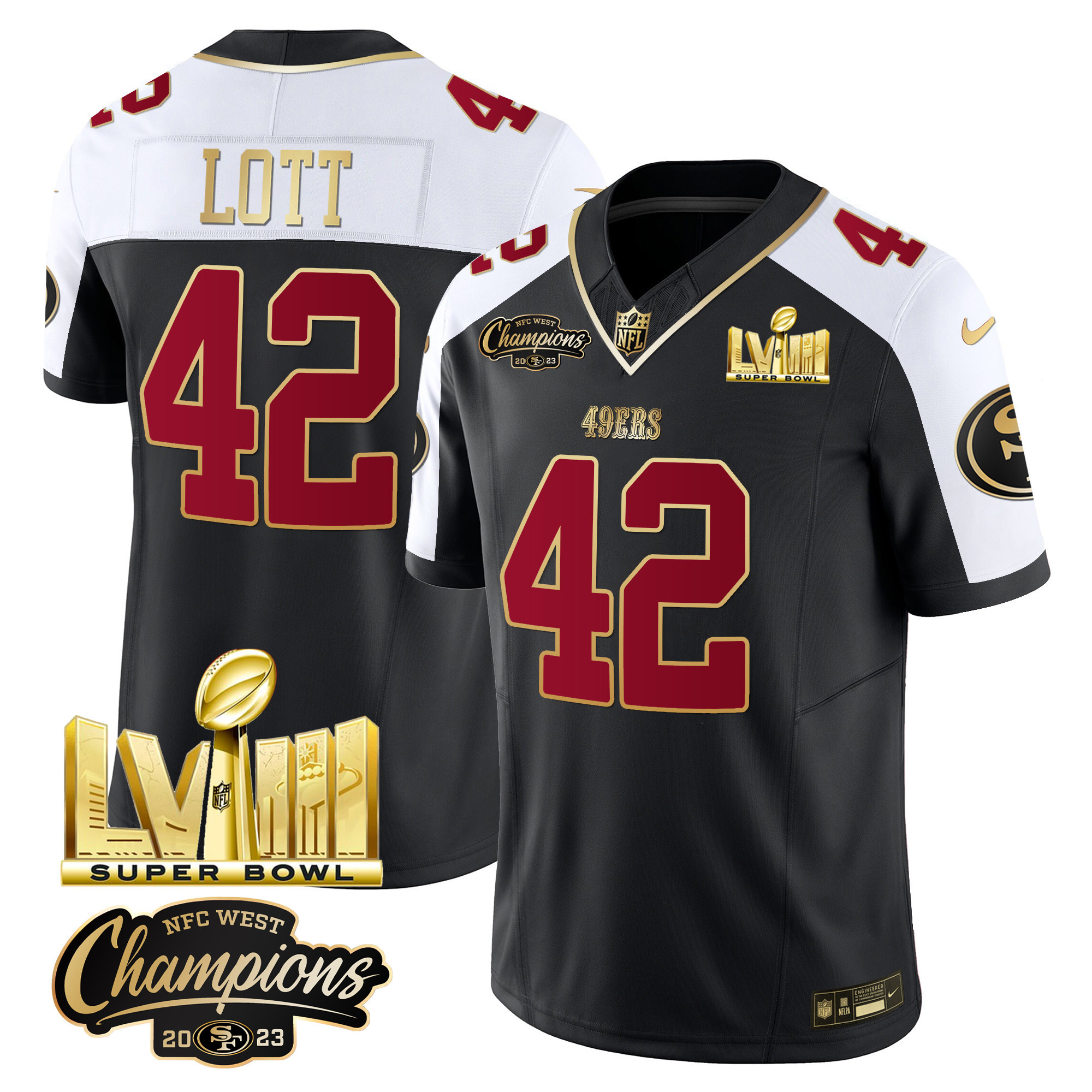 Men's 49ers NFC West Champions & Super Bowl LVIII Gold Patch Vapor Jersey V2 - All Stitched - Image 9