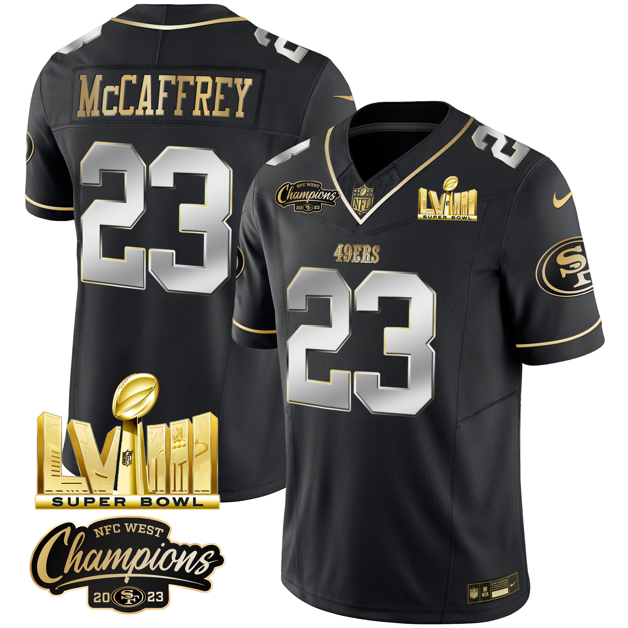 Men's 49ers NFC West Champions & Super Bowl LVIII Gold Patch Vapor Jersey V2 - All Stitched - Image 31