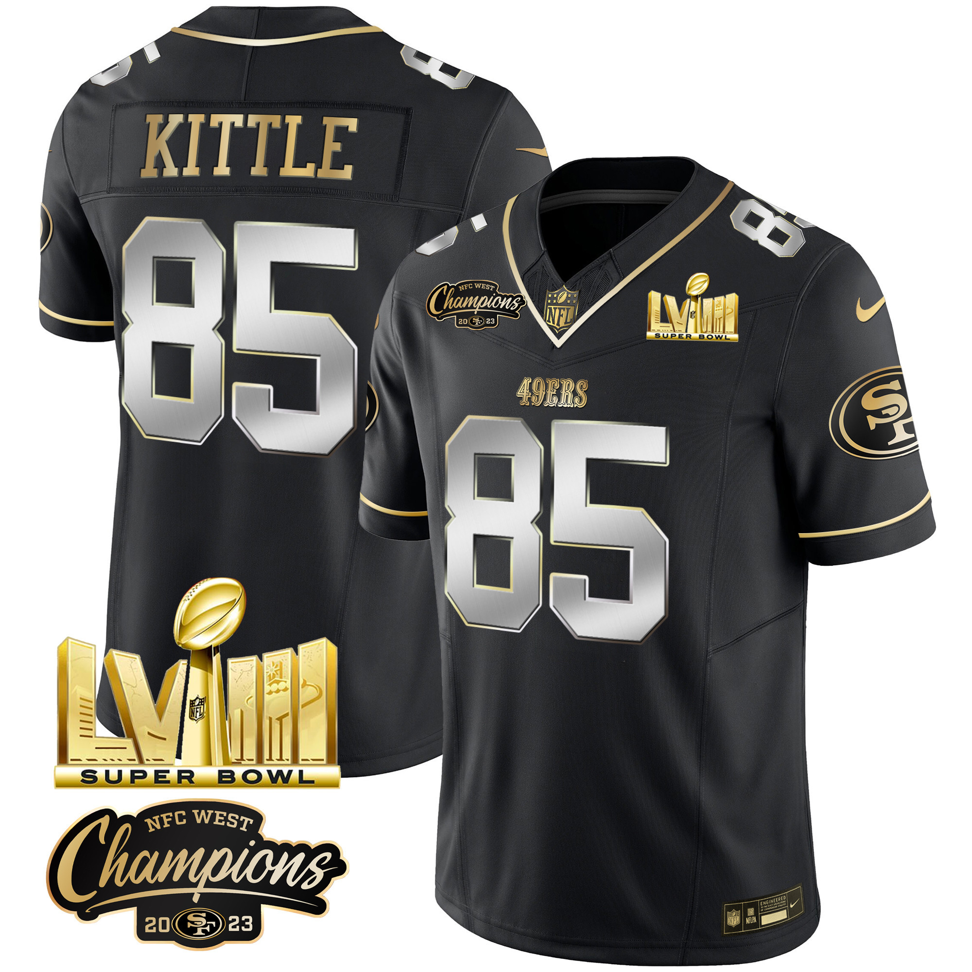 Men's 49ers NFC West Champions & Super Bowl LVIII Gold Patch Vapor Jersey V2 - All Stitched - Image 34