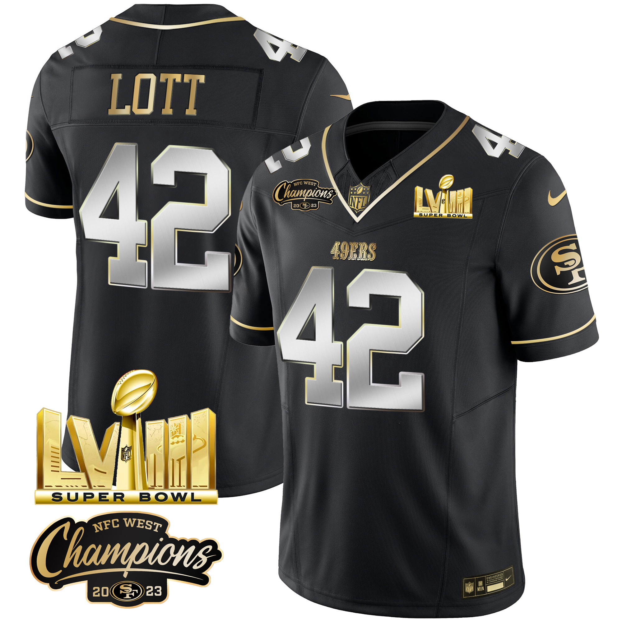 Men's 49ers NFC West Champions & Super Bowl LVIII Gold Patch Vapor Jersey V2 - All Stitched - Image 39