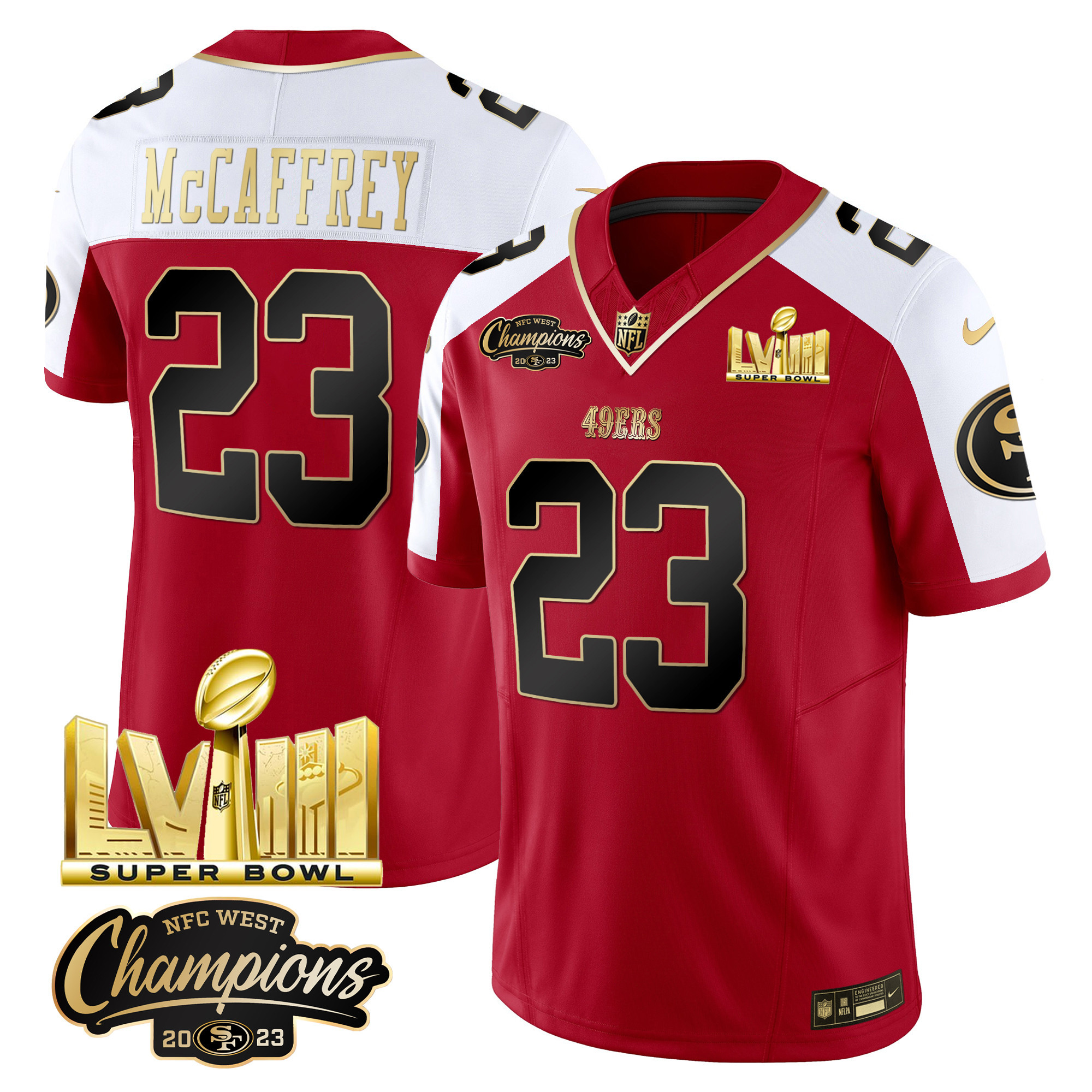 Men's 49ers NFC West Champions & Super Bowl LVIII Gold Patch Vapor Jersey V2 - All Stitched - Image 41