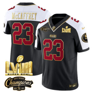 Men's 49ers NFC West Champions & Super Bowl LVIII Gold Patch Vapor Jersey V2 - All Stitched