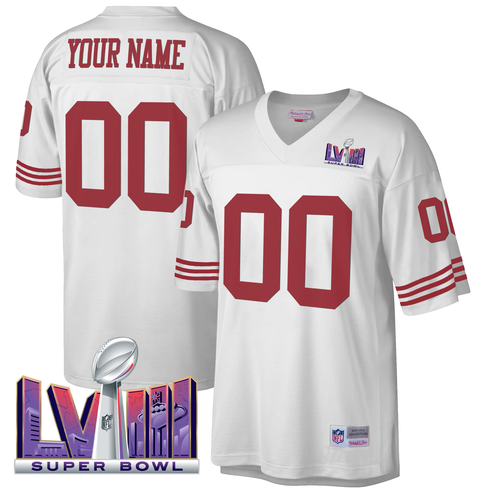 49ers Super Bowl LVIII 1990 Big & Tall Custom Jersey - All Stitched - Image 2