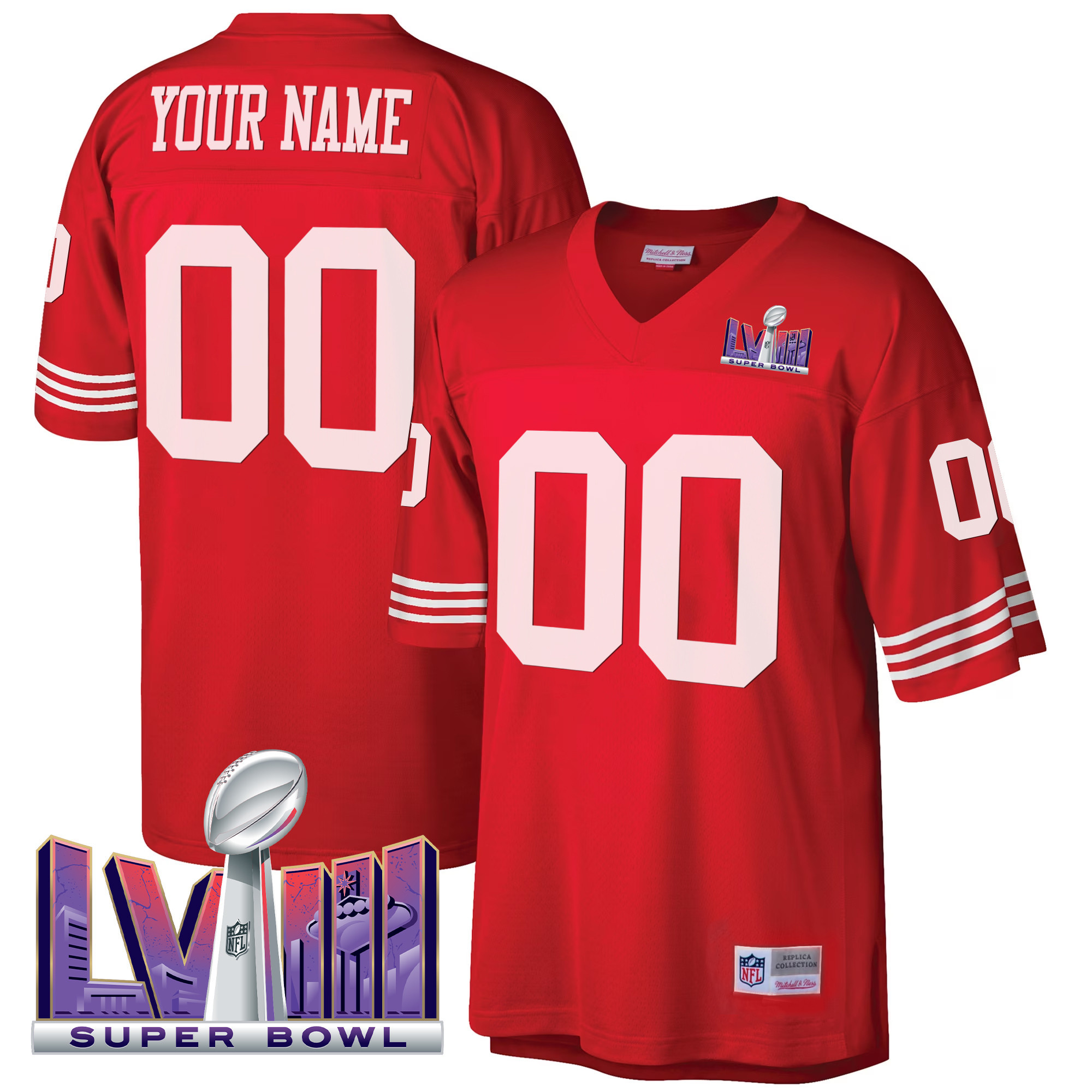 49ers Super Bowl LVIII 1990 Big & Tall Custom Jersey - All Stitched