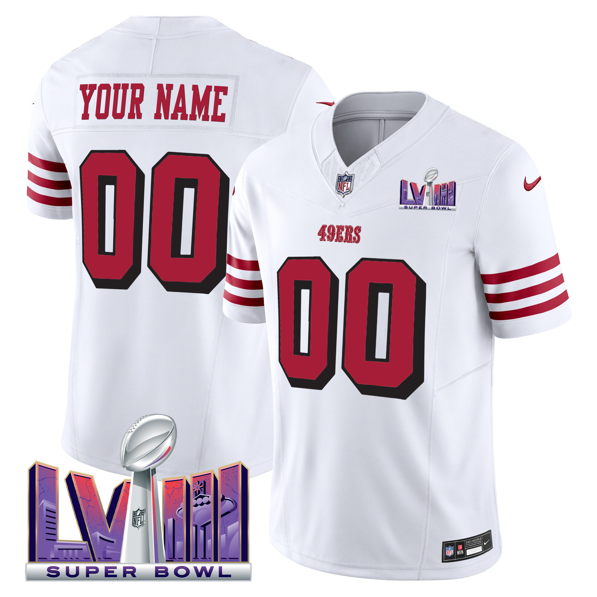 49ers Super Bowl LVIII Patch Vapor Limited Custom Jersey V2 - All Stitched - Image 2