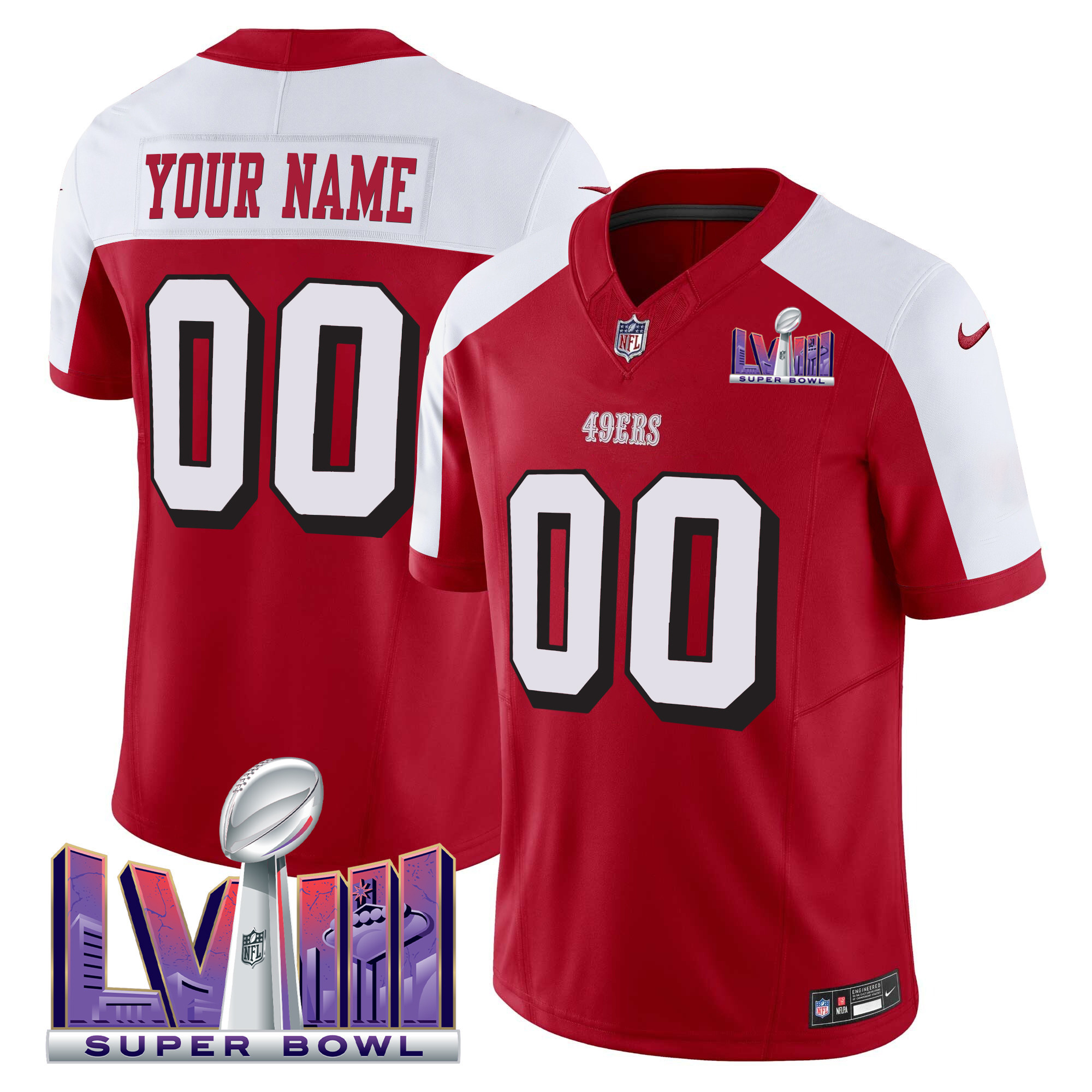 49ers Super Bowl LVIII Patch Vapor Limited Custom Jersey V2 - All Stitched - Image 4