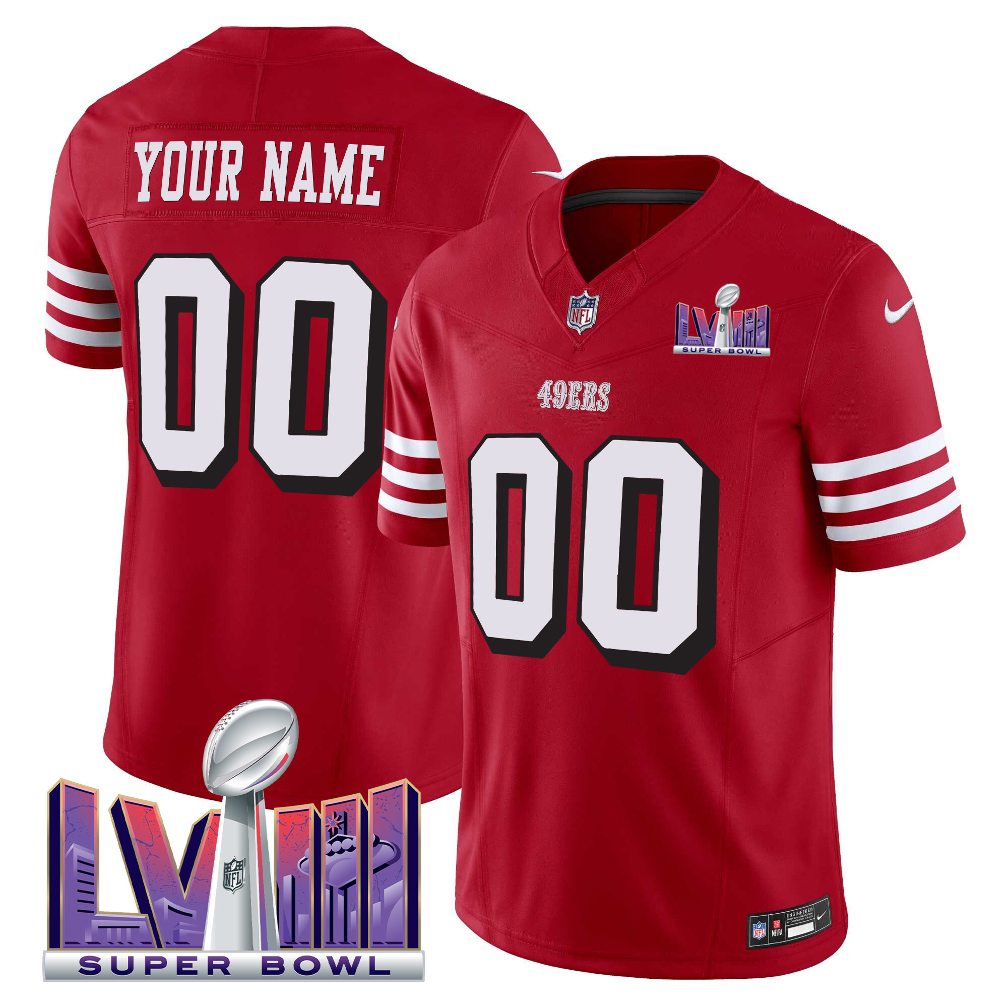 49ers Super Bowl LVIII Patch Vapor Limited Custom Jersey V2 - All Stitched