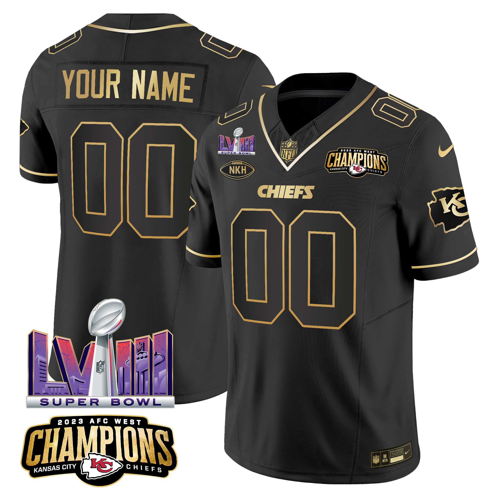 Chiefs AFC West Champions & Super Bowl LVIII Patch Vapor Custom Jersey V2 - All Stitched - Image 2