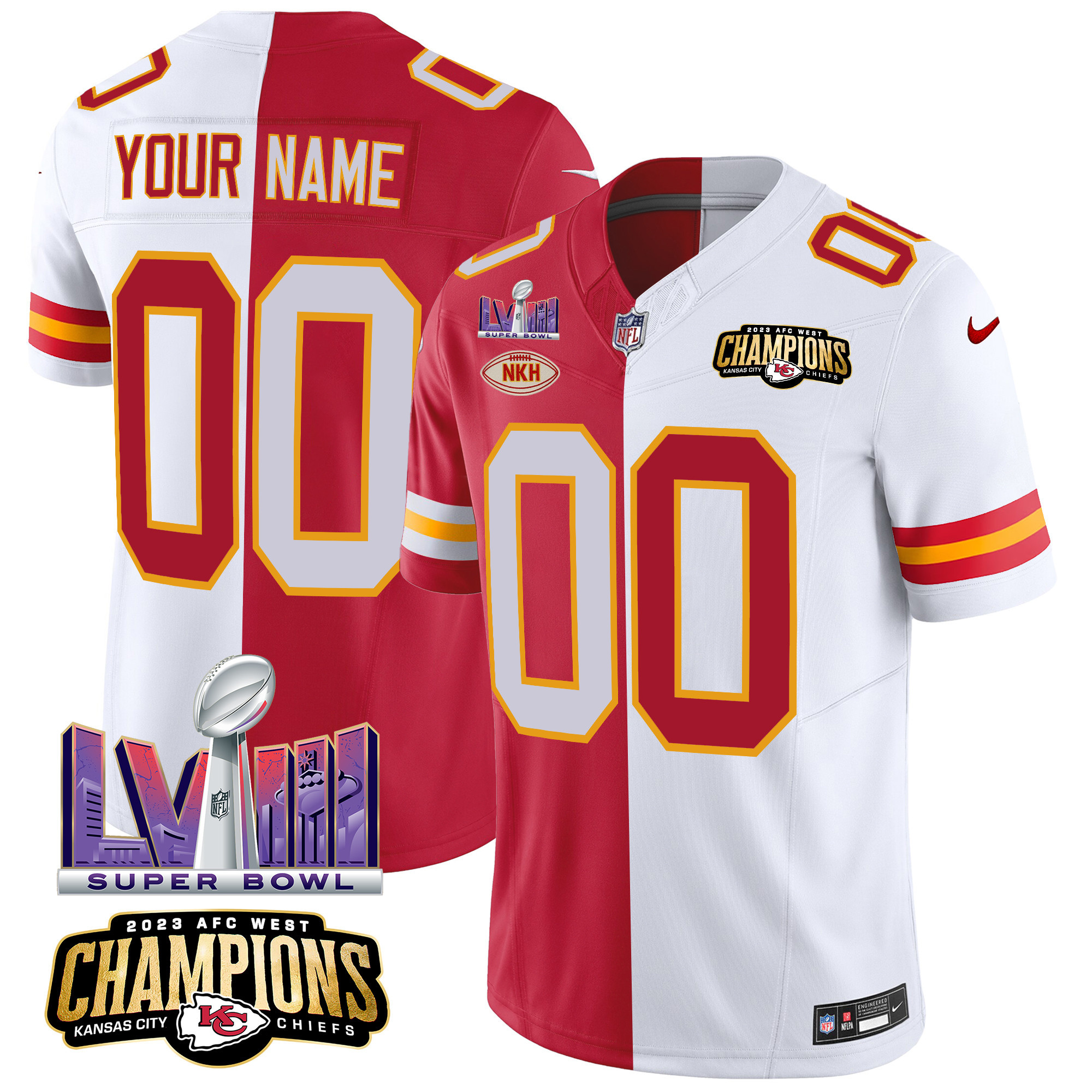 Chiefs AFC West Champions & Super Bowl LVIII Patch Vapor Custom Jersey V2 - All Stitched - Image 5