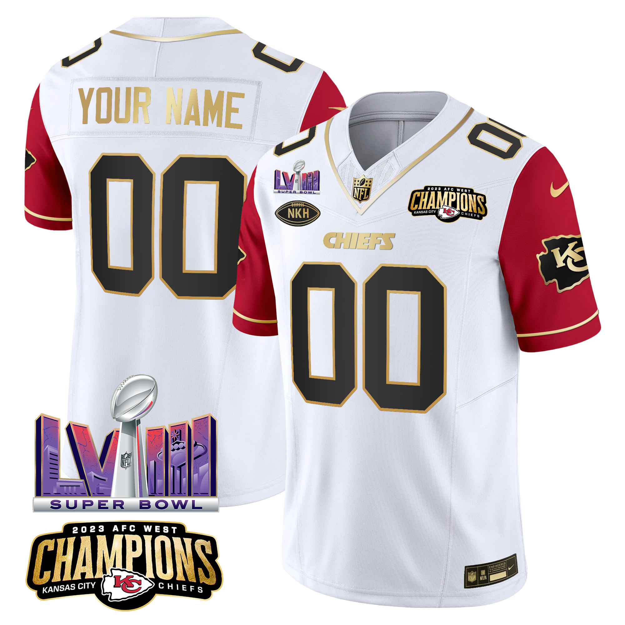 Chiefs AFC West Champions & Super Bowl LVIII Patch Vapor Custom Jersey V2 - All Stitched - Image 6