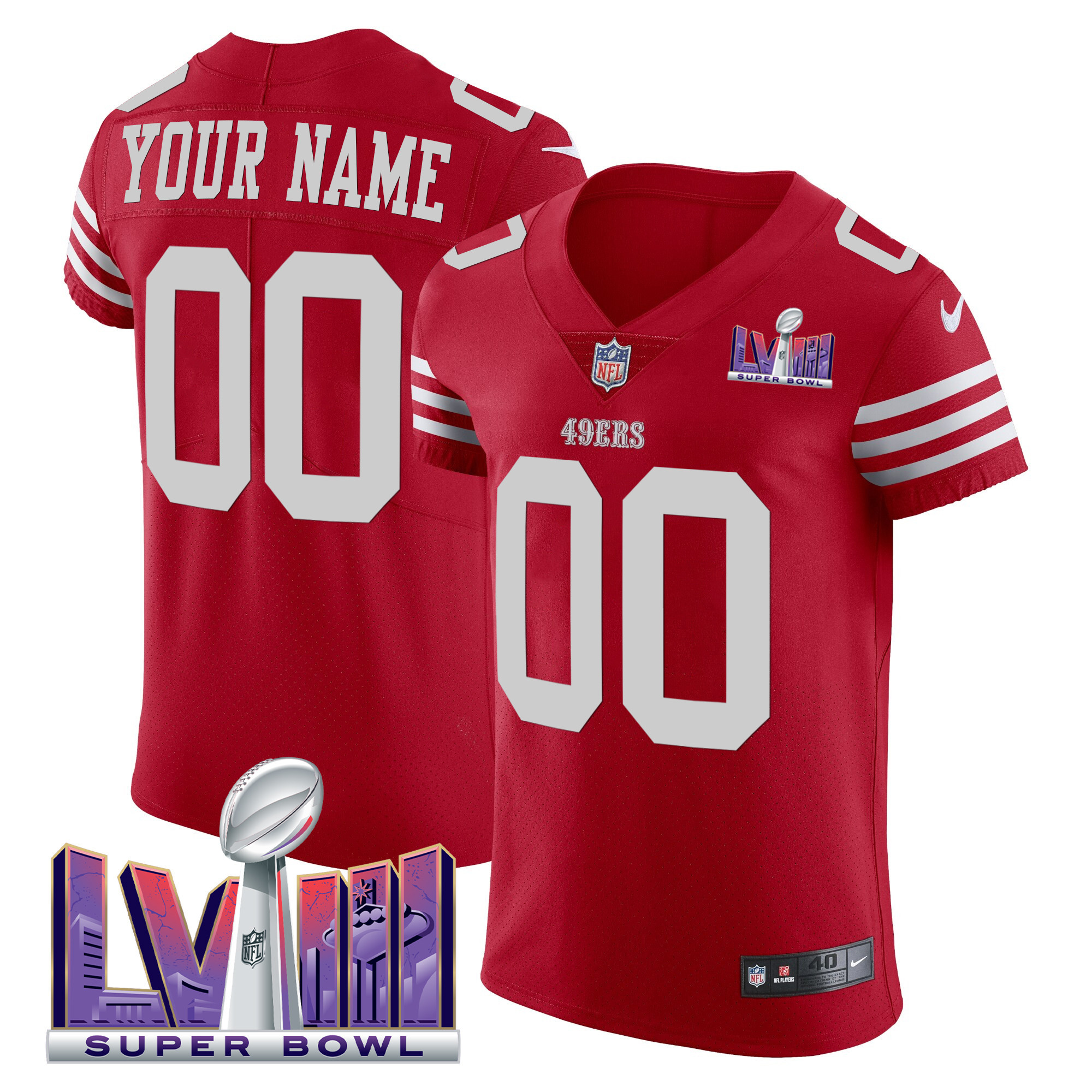 49ers Super Bowl LVIII Gold Patch Vapor Elite Custom Jersey - All Stitched - Image 2