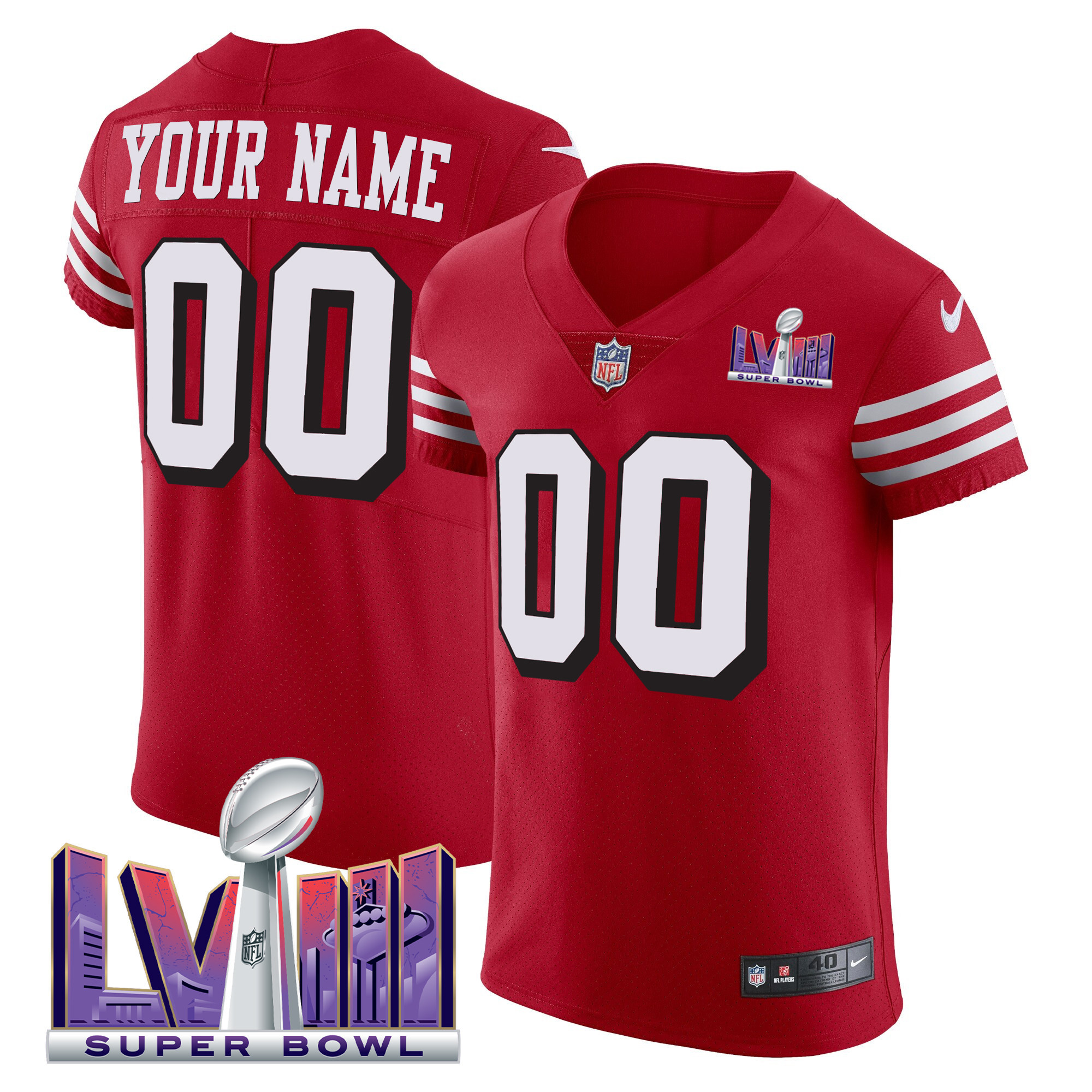49ers Super Bowl LVIII Gold Patch Vapor Elite Custom Jersey - All Stitched