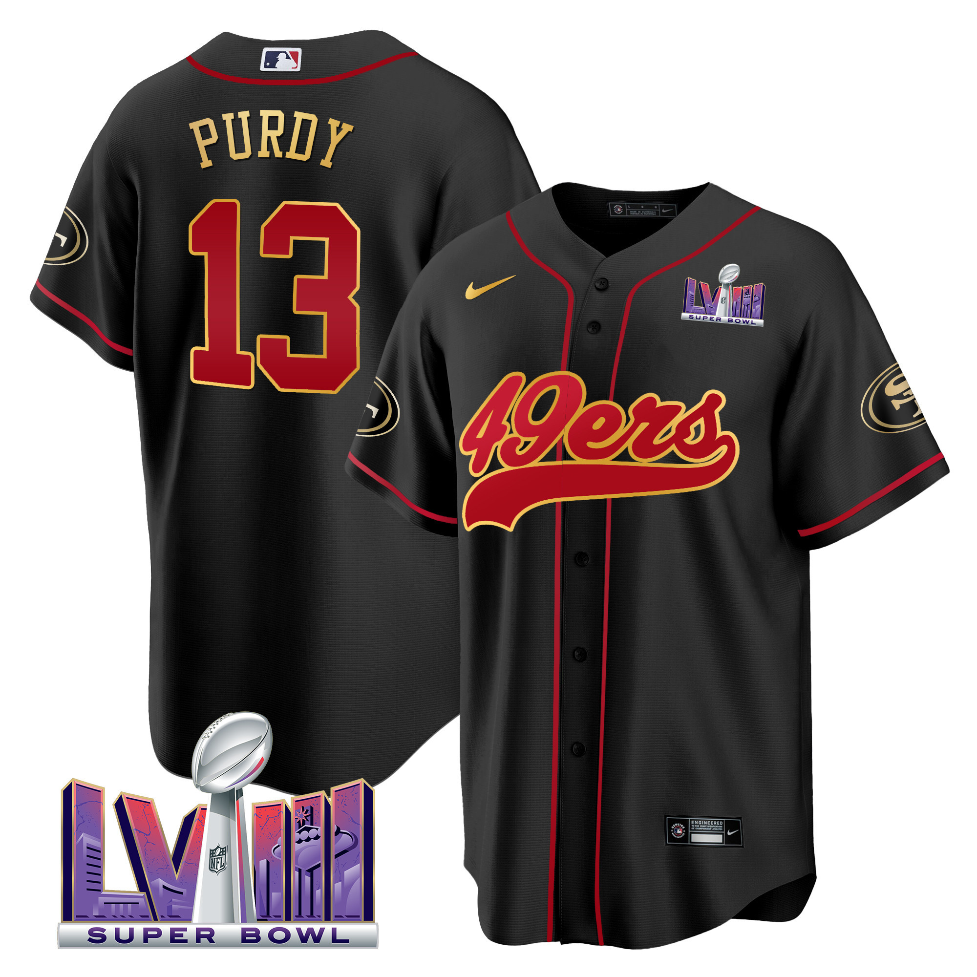 Men's 49ers Super Bowl LVIII Patch Baseball Jersey - All Stitched - Image 3