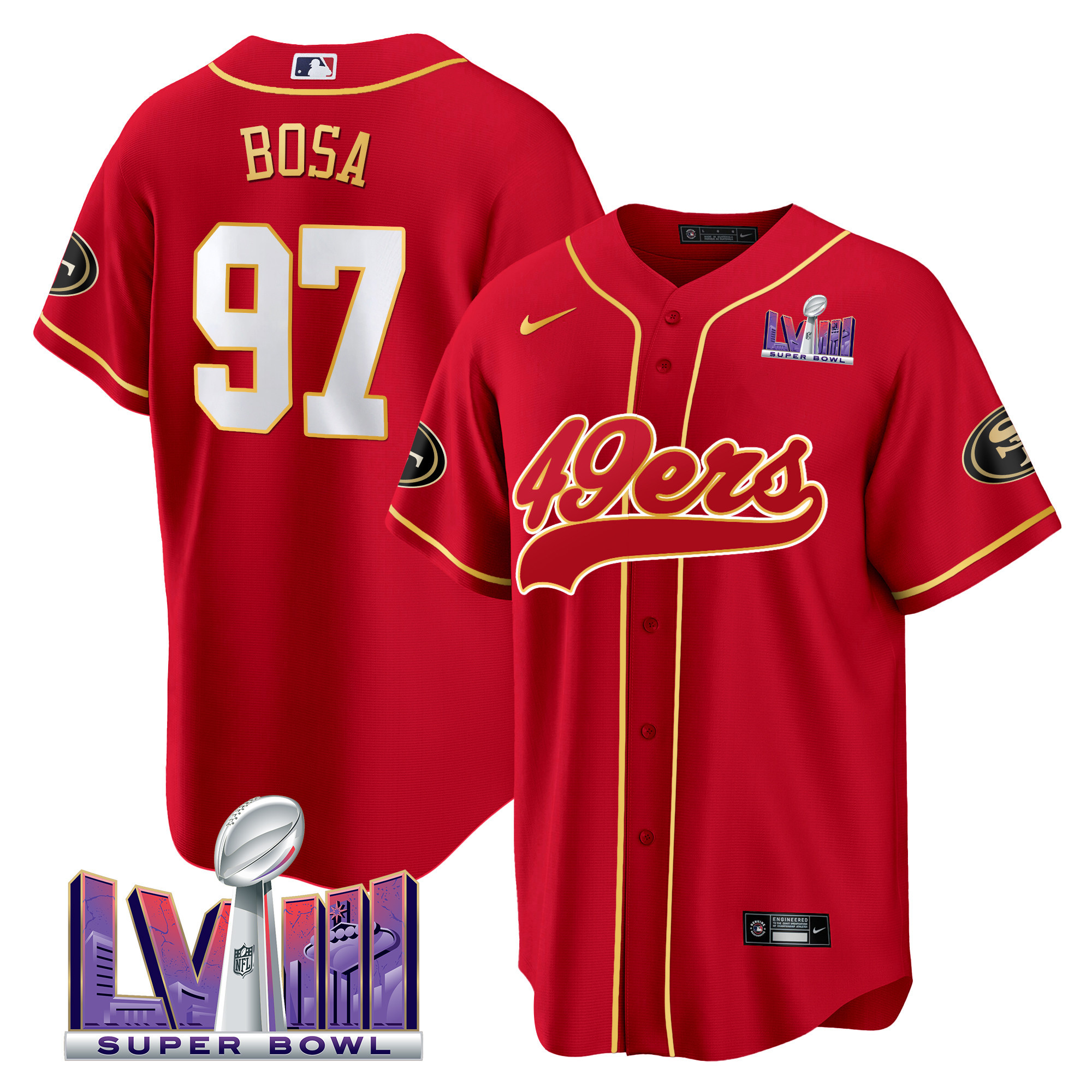 Men's 49ers Super Bowl LVIII Patch Baseball Jersey - All Stitched - Image 17