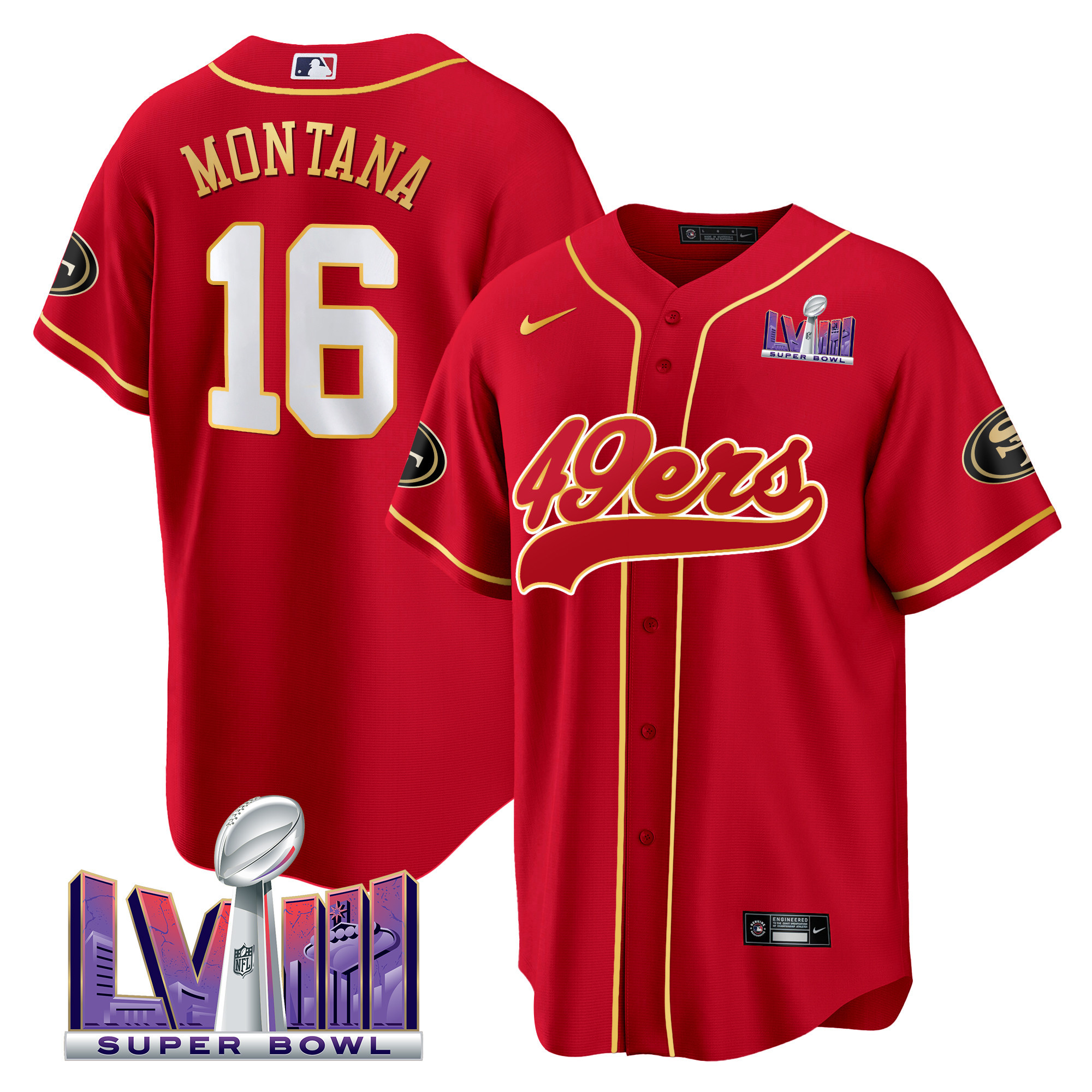Men's 49ers Super Bowl LVIII Patch Baseball Jersey - All Stitched - Image 18
