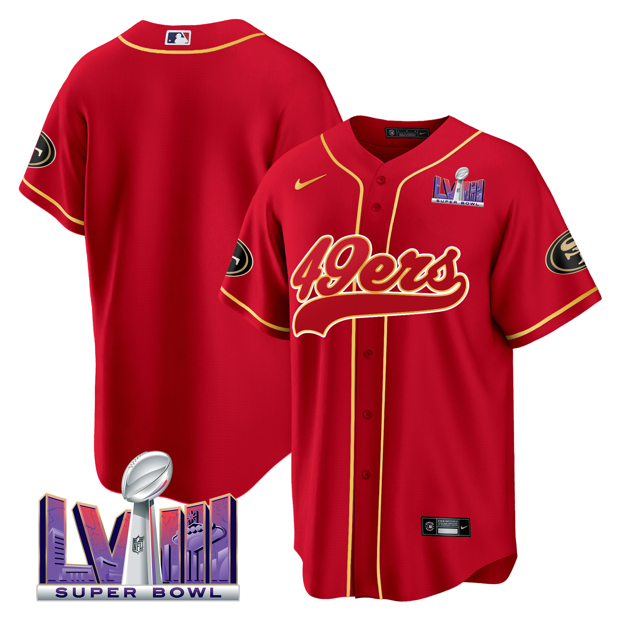 Men's 49ers Super Bowl LVIII Patch Baseball Jersey - All Stitched - Image 20