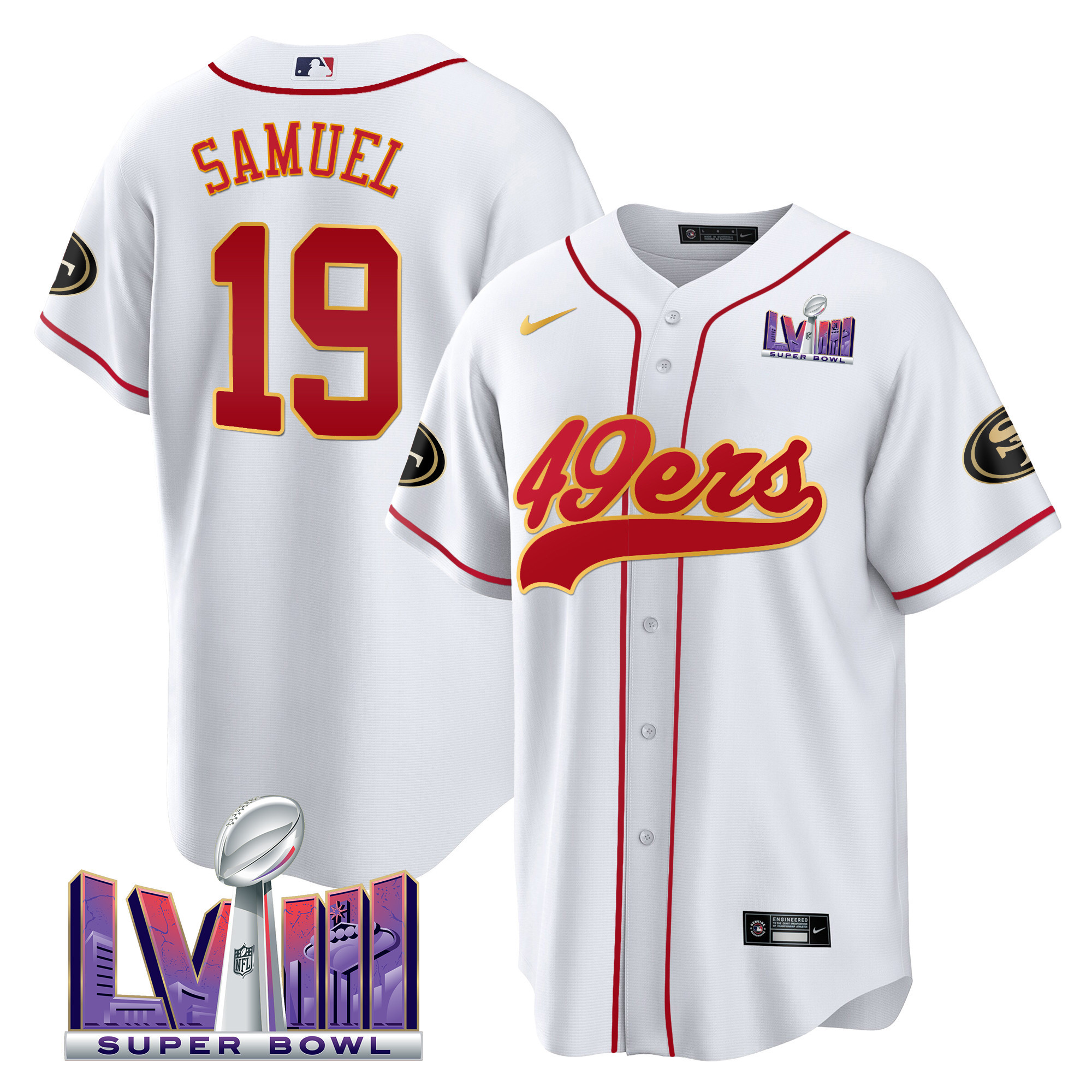 Men's 49ers Super Bowl LVIII Patch Baseball Jersey - All Stitched - Image 22