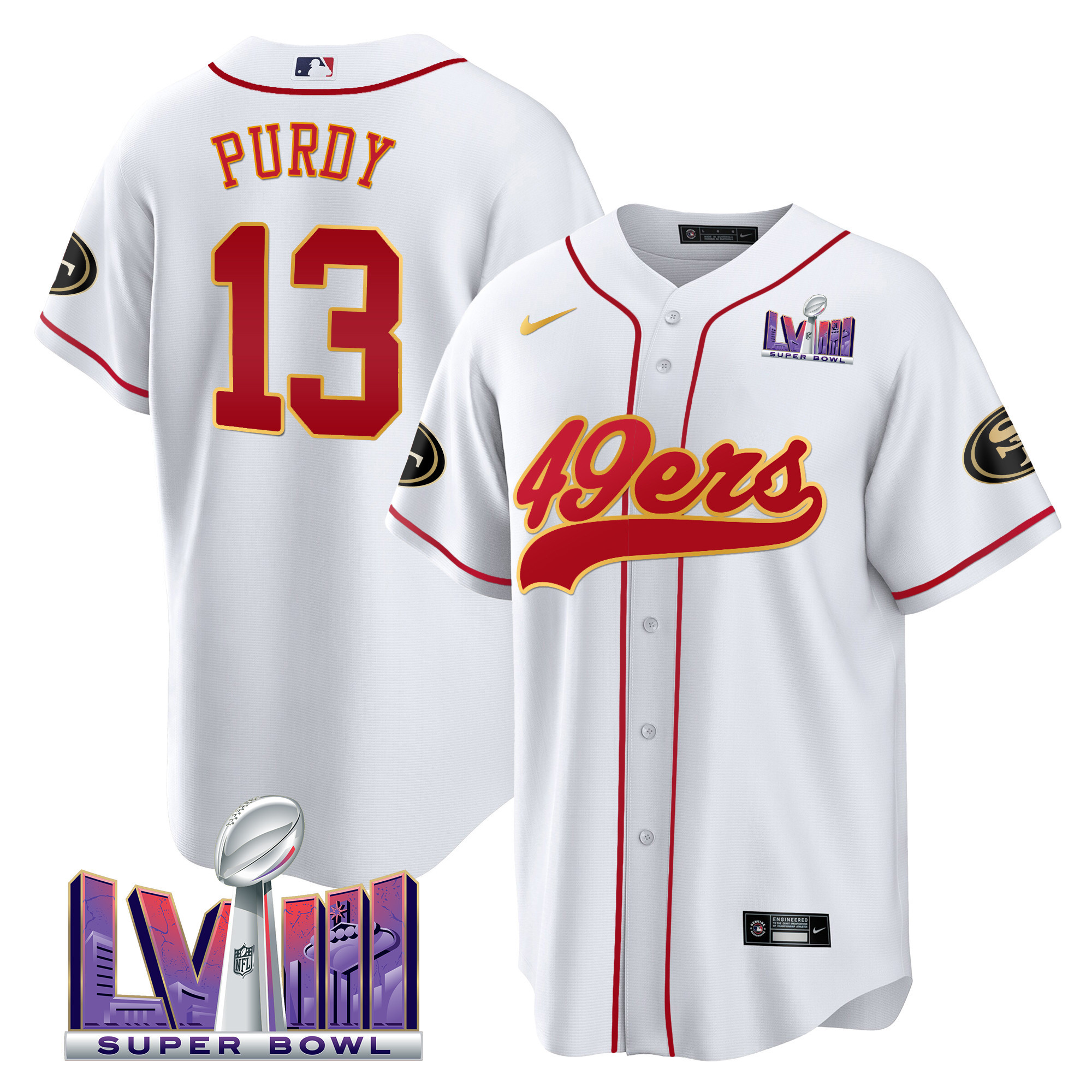 Men's 49ers Super Bowl LVIII Patch Baseball Jersey - All Stitched - Image 23