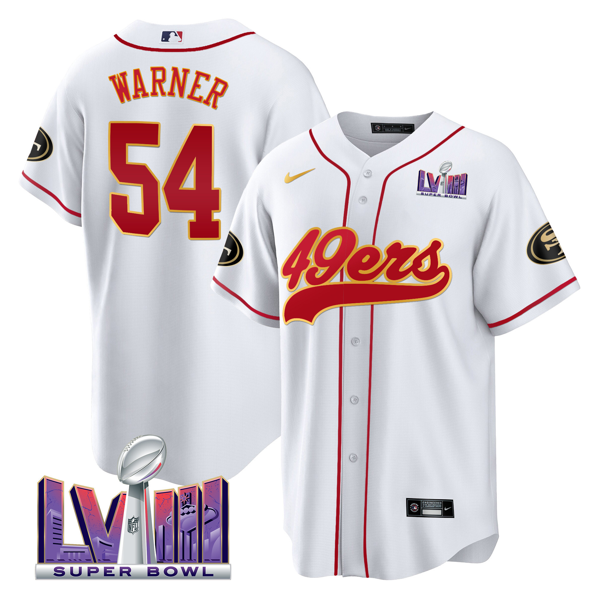 Men's 49ers Super Bowl LVIII Patch Baseball Jersey - All Stitched - Image 25