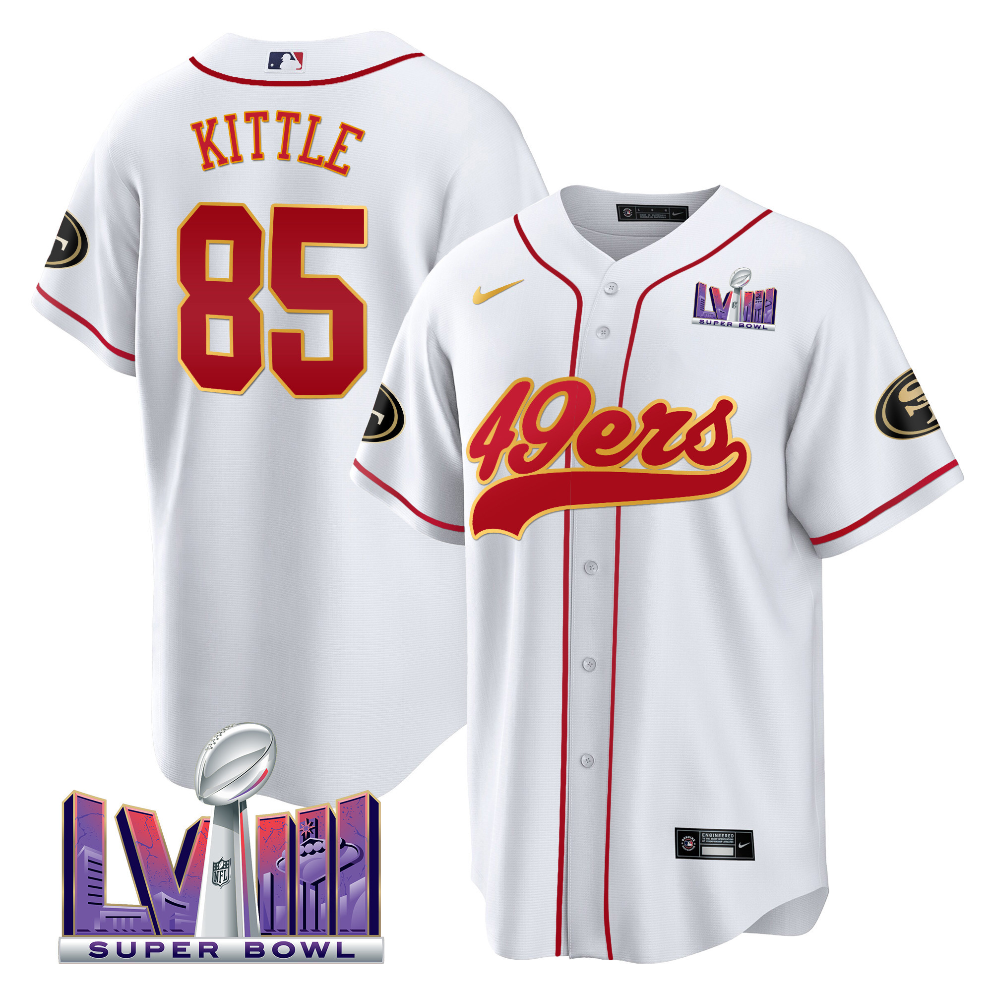 Men's 49ers Super Bowl LVIII Patch Baseball Jersey - All Stitched - Image 24