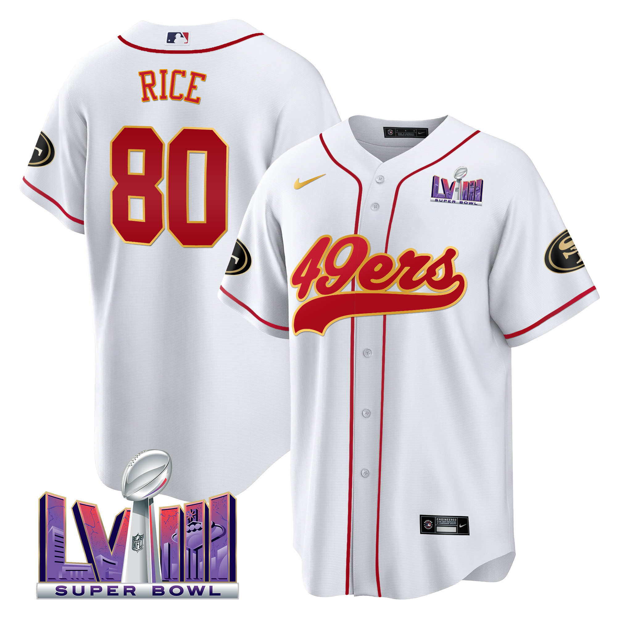Men's 49ers Super Bowl LVIII Patch Baseball Jersey - All Stitched - Image 26
