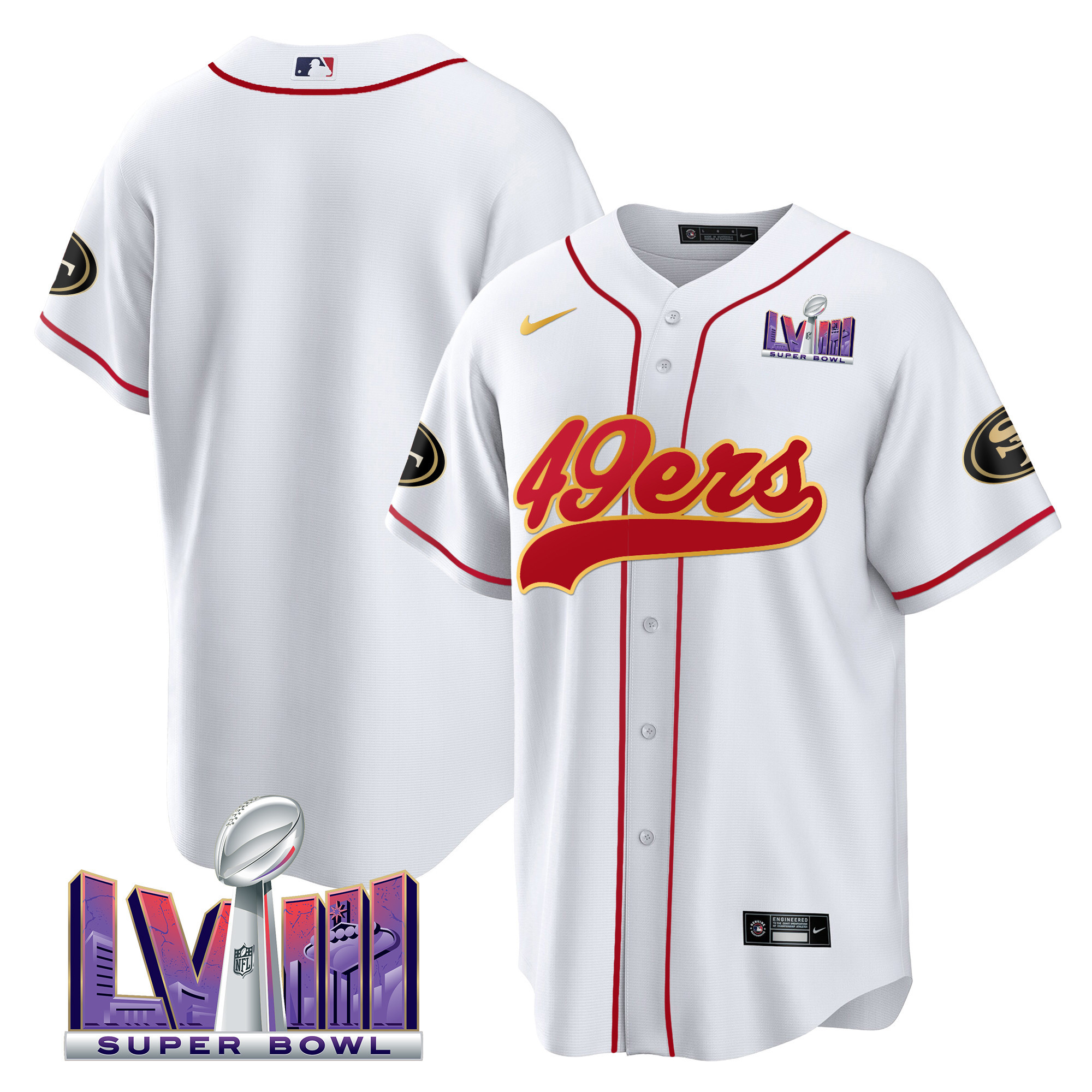 Men's 49ers Super Bowl LVIII Patch Baseball Jersey - All Stitched - Image 30