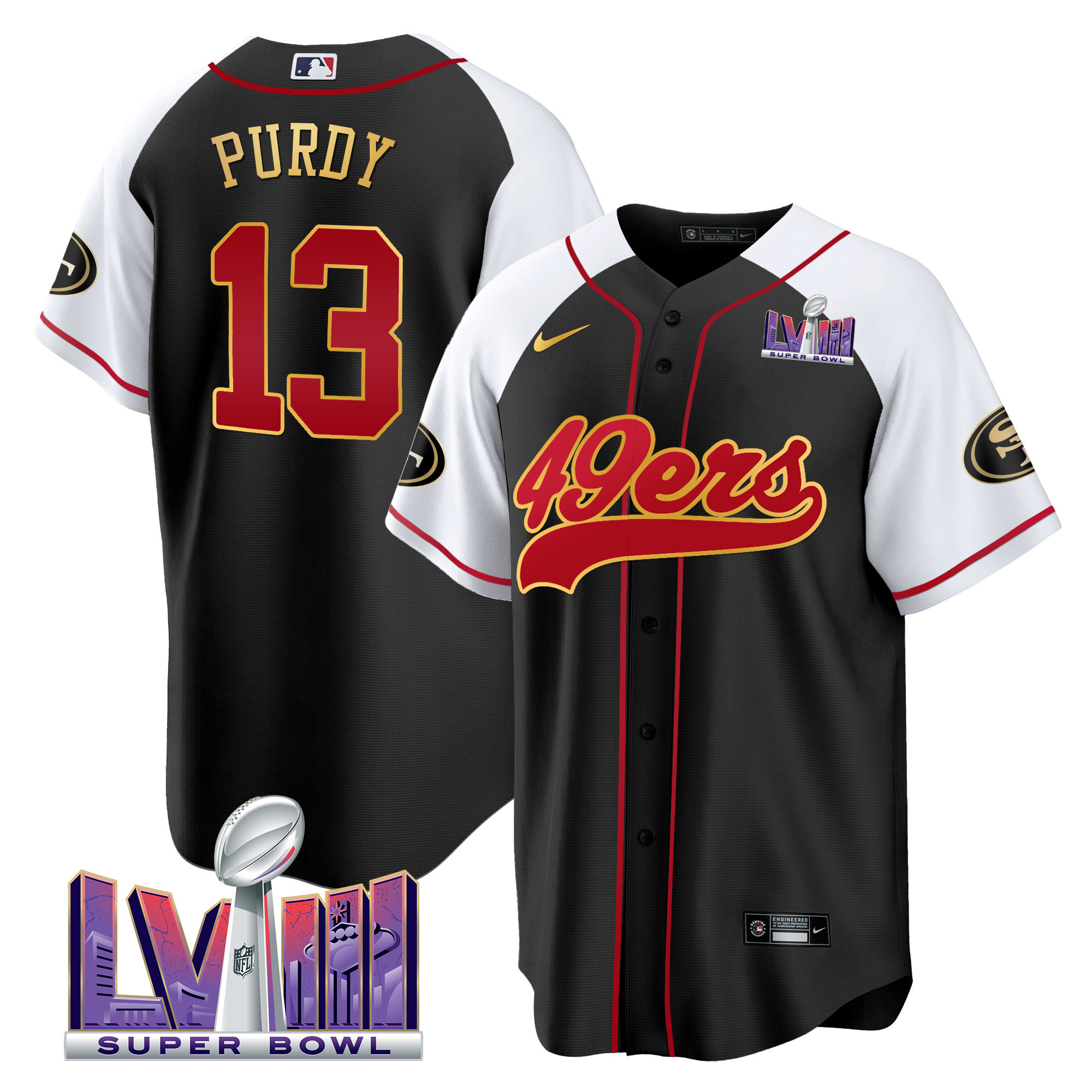 Men's 49ers Super Bowl LVIII Patch Baseball Jersey - All Stitched - Image 33