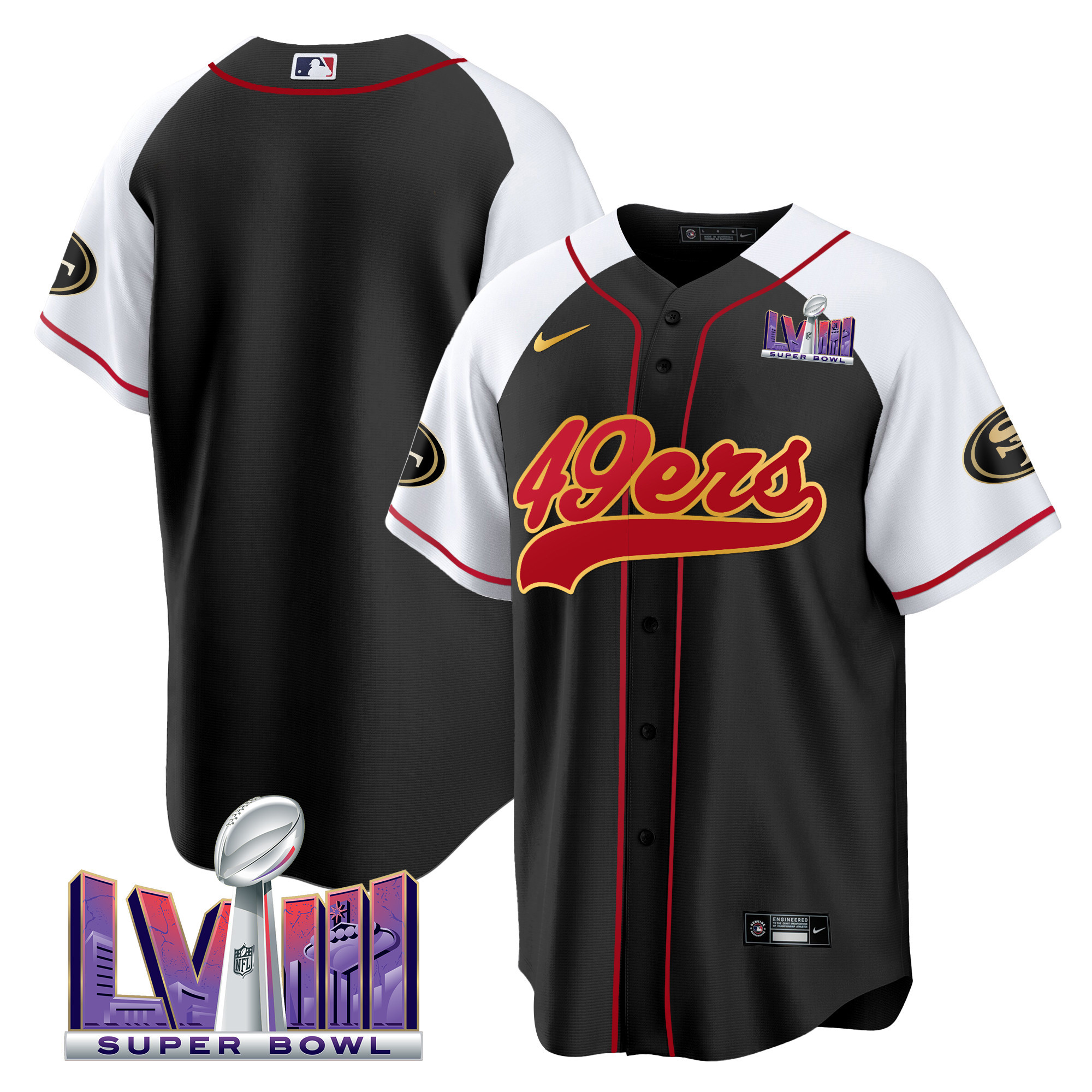 Men's 49ers Super Bowl LVIII Patch Baseball Jersey - All Stitched - Image 40