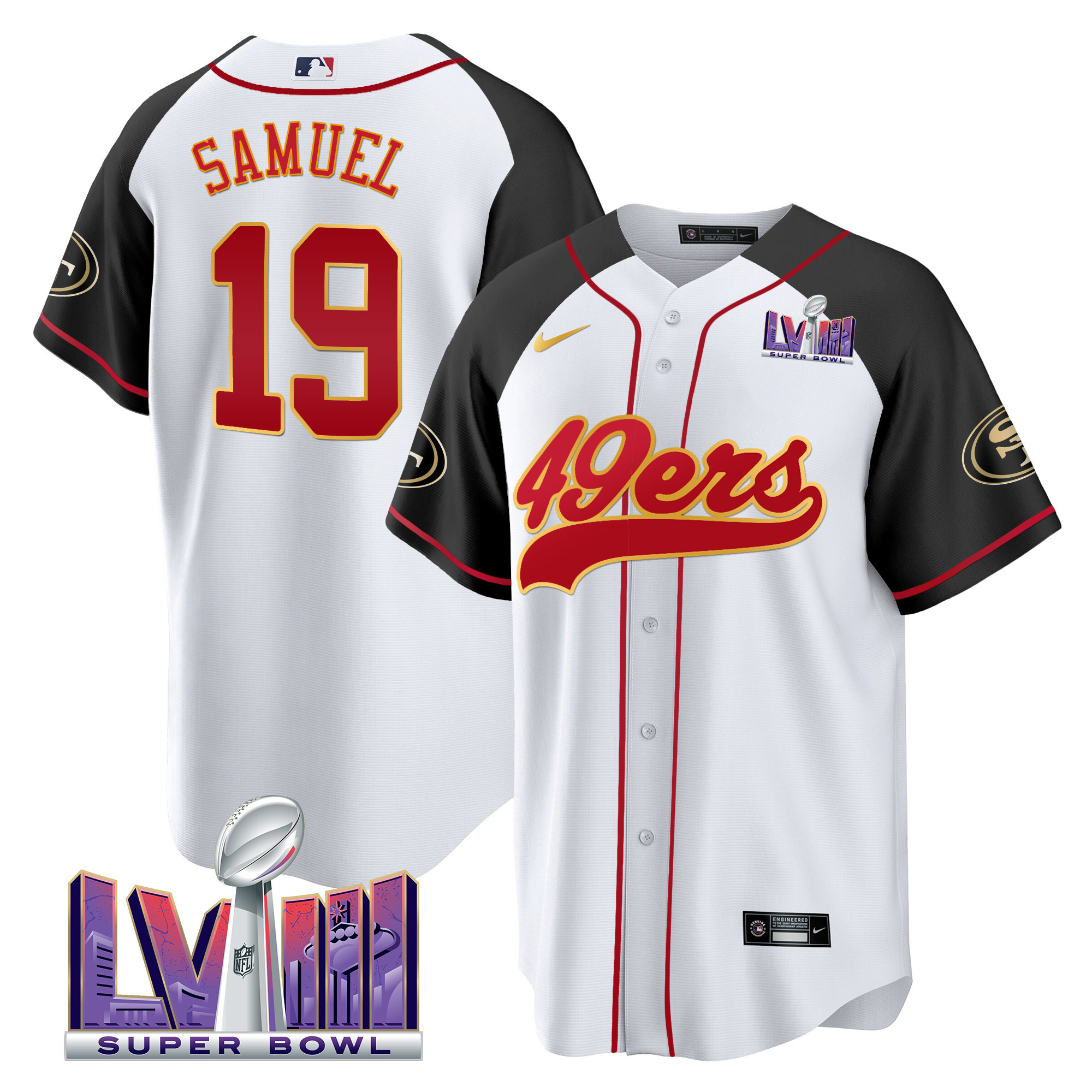 Men's 49ers Super Bowl LVIII Patch Baseball Jersey - All Stitched - Image 42