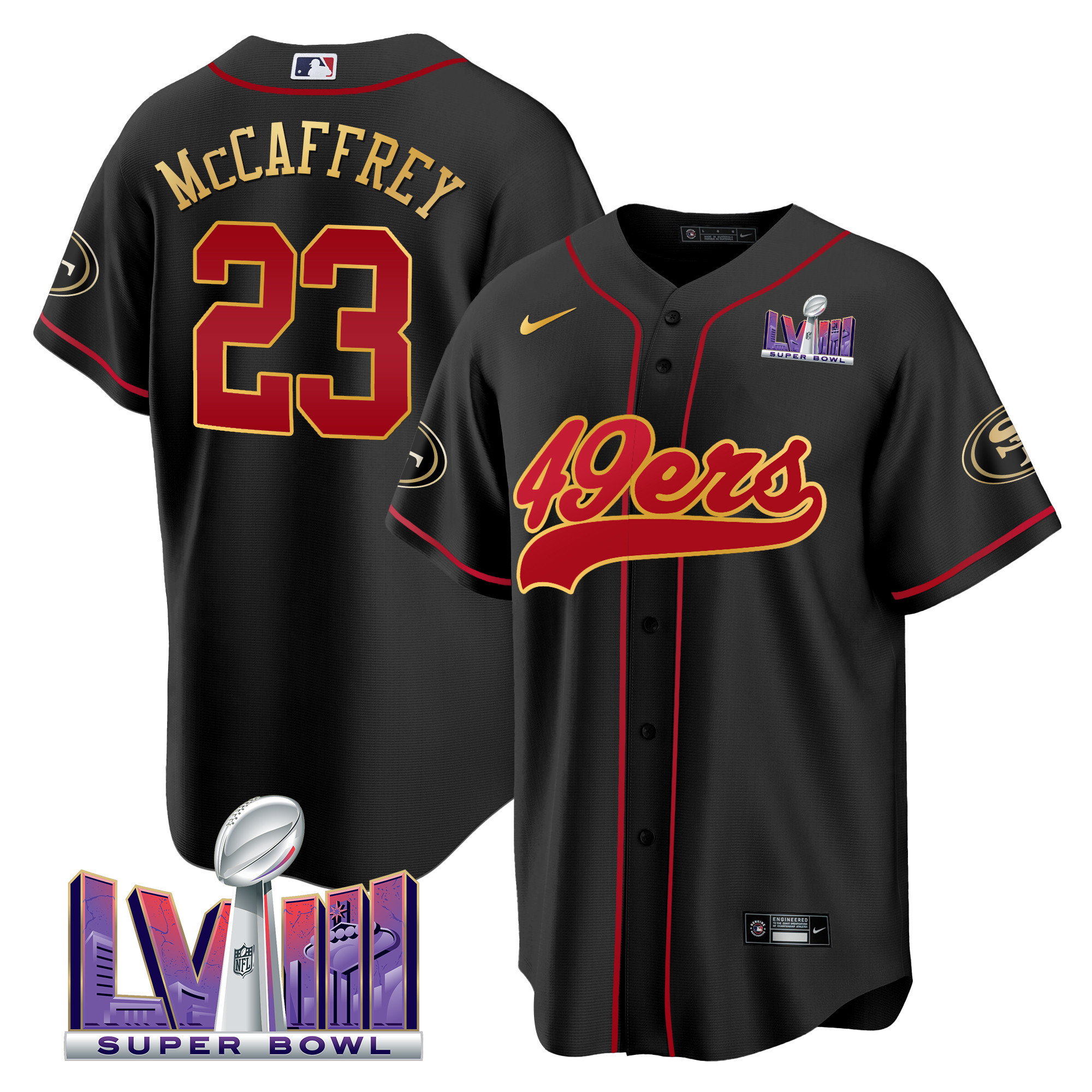 Men's 49ers Super Bowl LVIII Patch Baseball Jersey - All Stitched