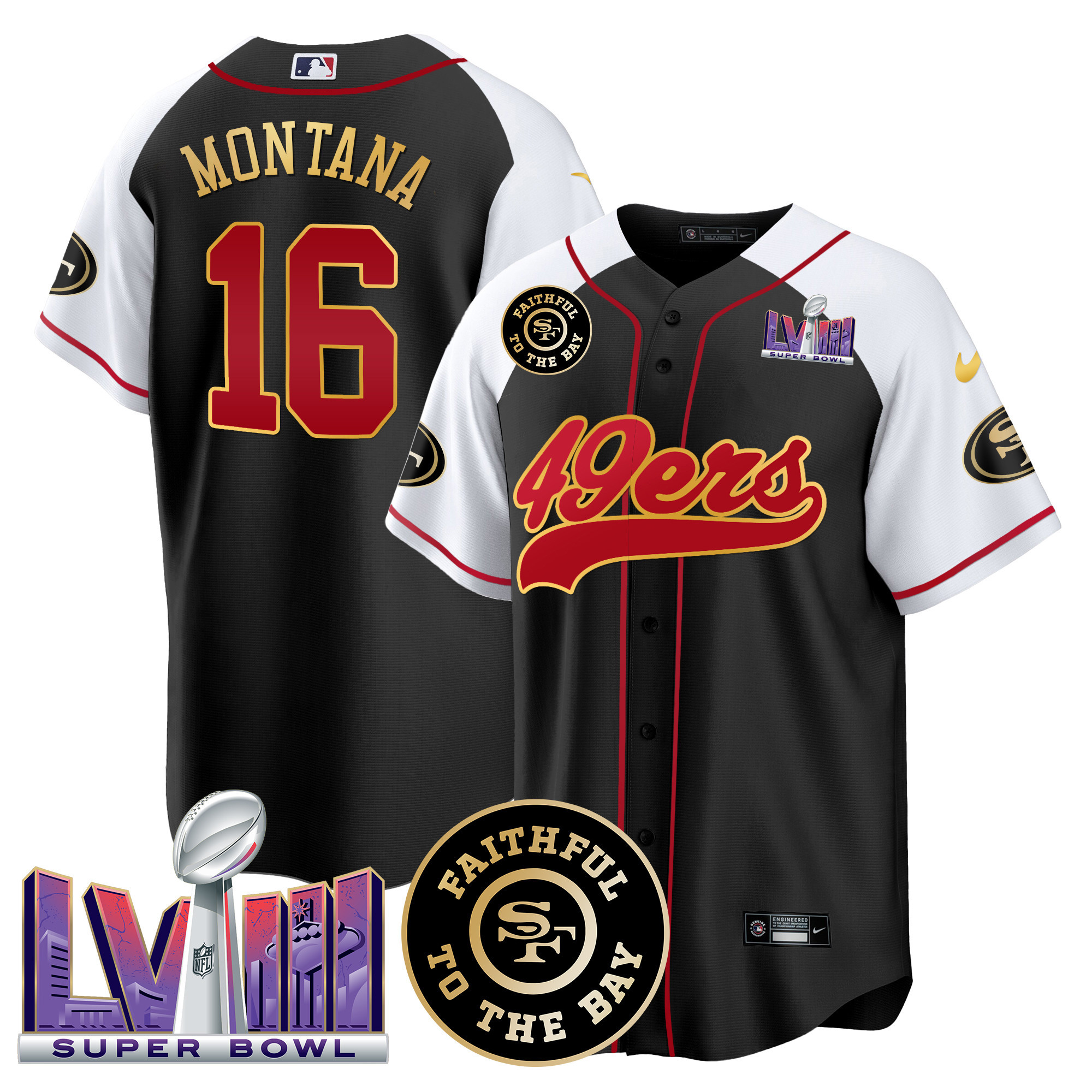 Men's 49ers Faithful & Super Bowl LVIII Patch Baseball Jersey - All Stitched - Image 8