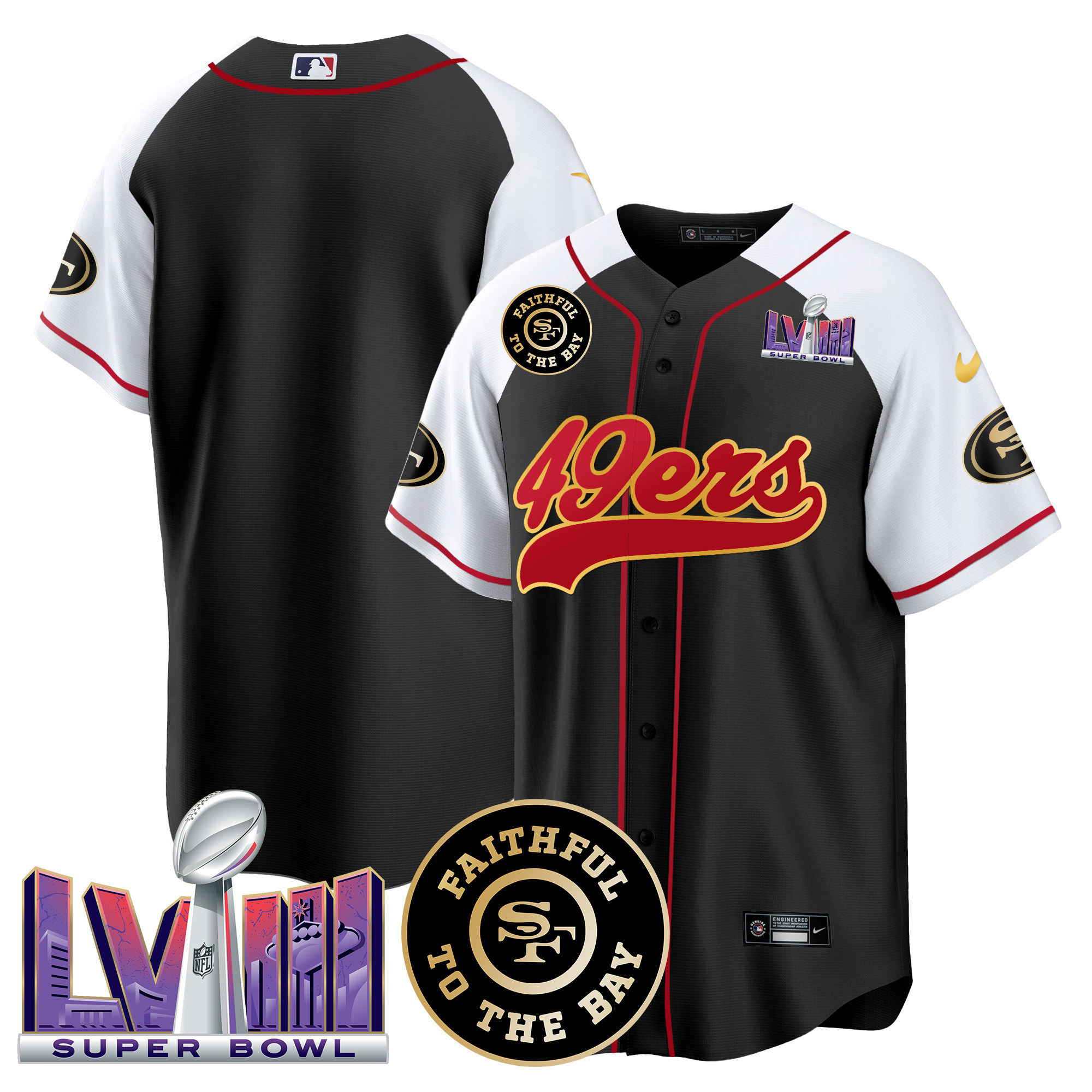 Men's 49ers Faithful & Super Bowl LVIII Patch Baseball Jersey - All Stitched - Image 10