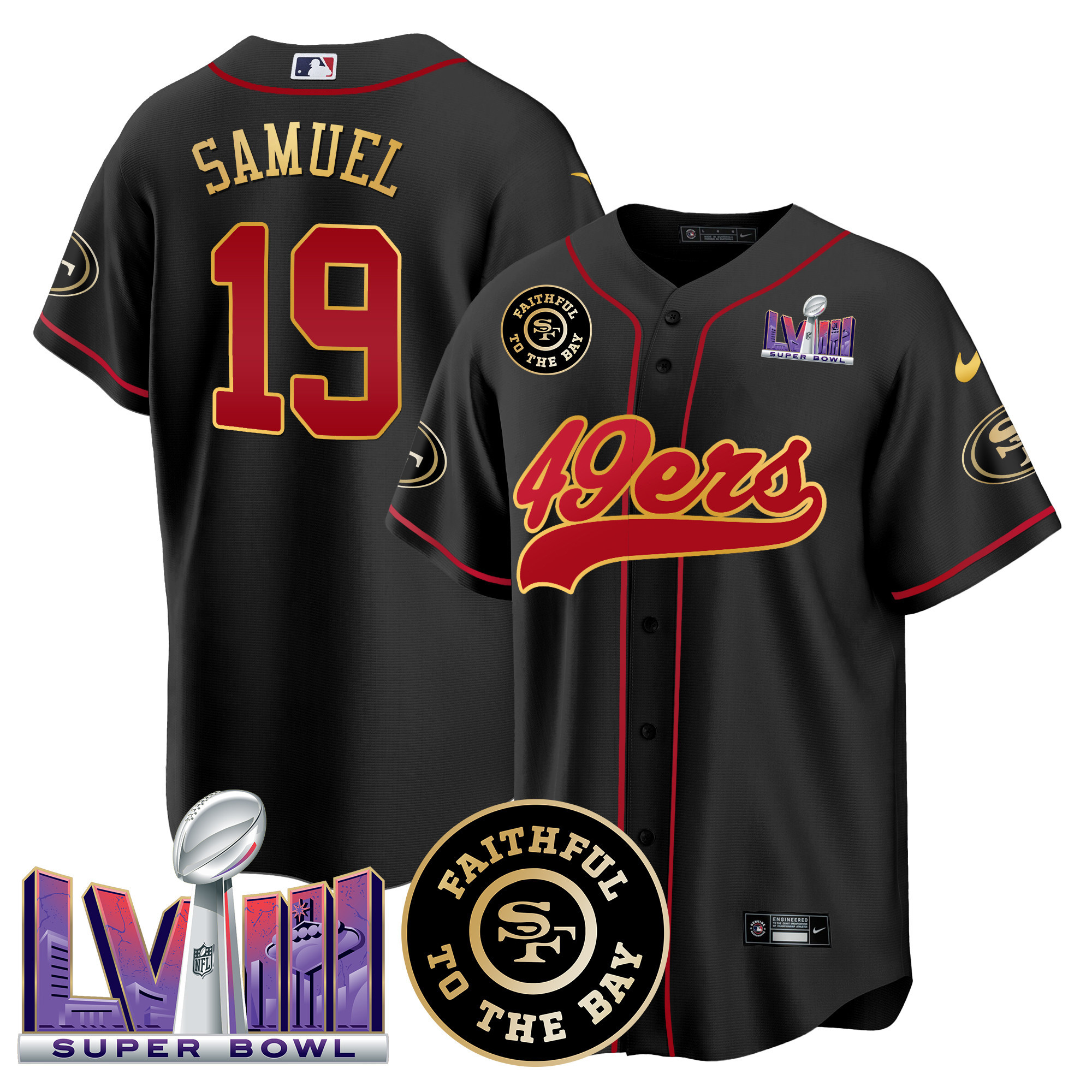 Men's 49ers Faithful & Super Bowl LVIII Patch Baseball Jersey - All Stitched - Image 12