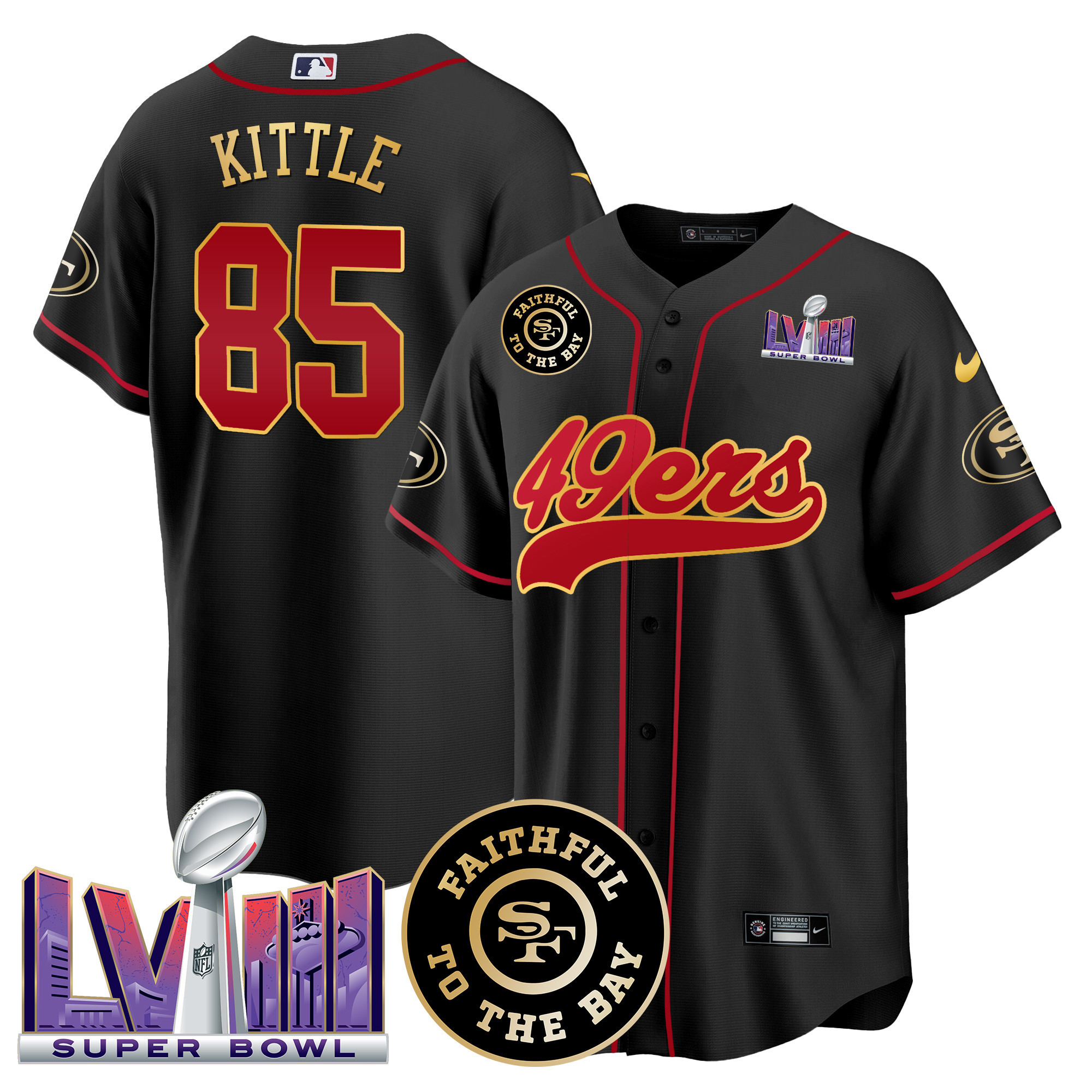 Men's 49ers Faithful & Super Bowl LVIII Patch Baseball Jersey - All Stitched - Image 14