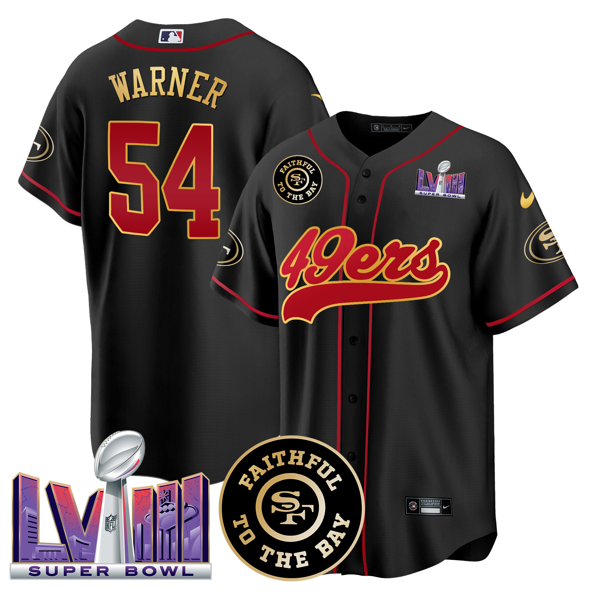 Men's 49ers Faithful & Super Bowl LVIII Patch Baseball Jersey - All Stitched - Image 15