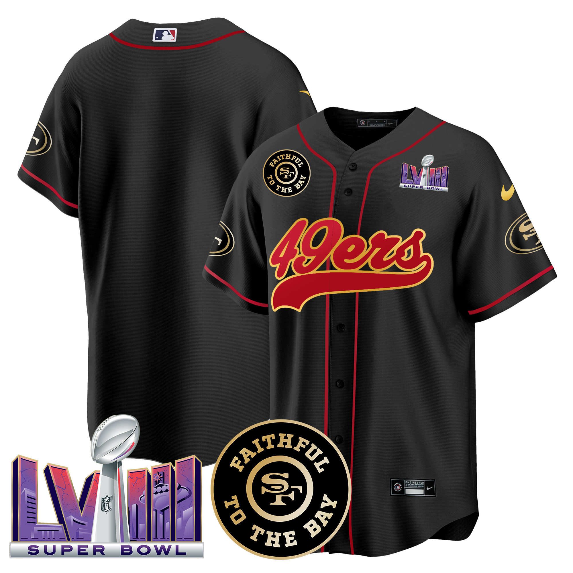 Men's 49ers Faithful & Super Bowl LVIII Patch Baseball Jersey - All Stitched - Image 20