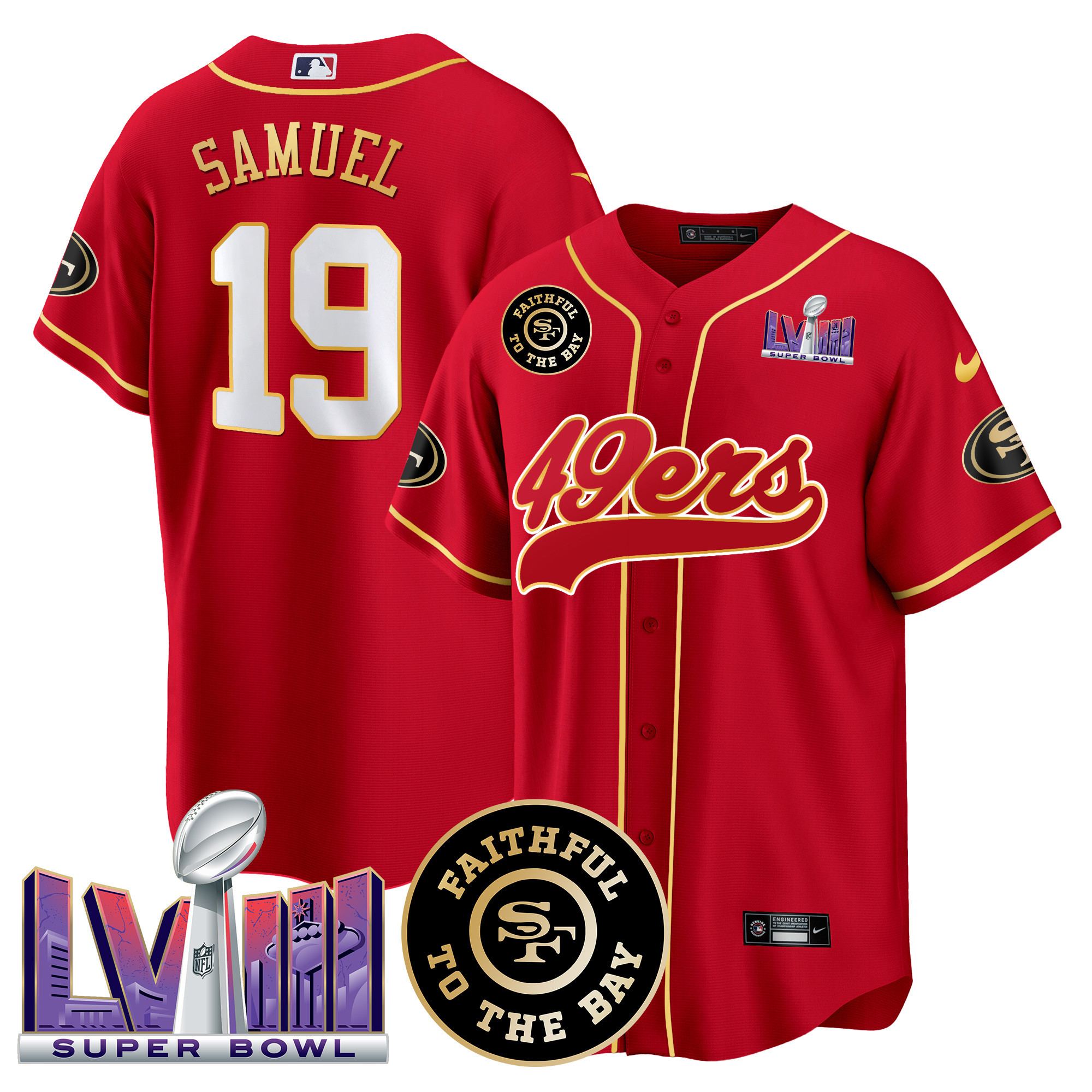 Men's 49ers Faithful & Super Bowl LVIII Patch Baseball Jersey - All Stitched - Image 22